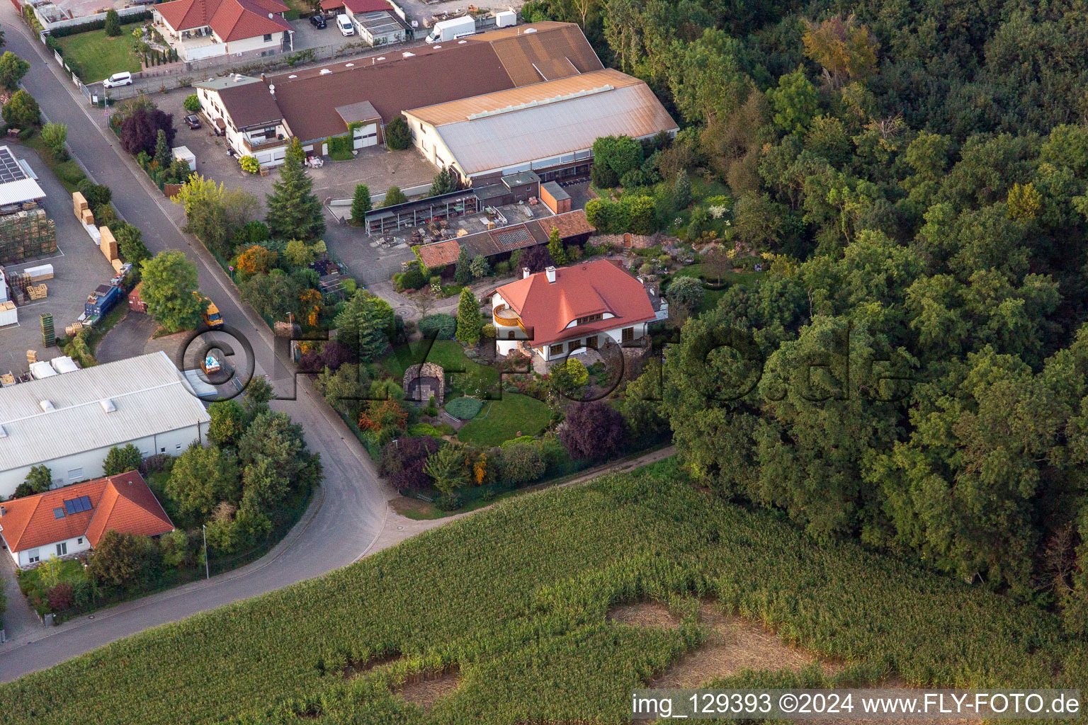 Zone industrielle de Große Ahlmühle à Rohrbach dans le département Rhénanie-Palatinat, Allemagne d'en haut