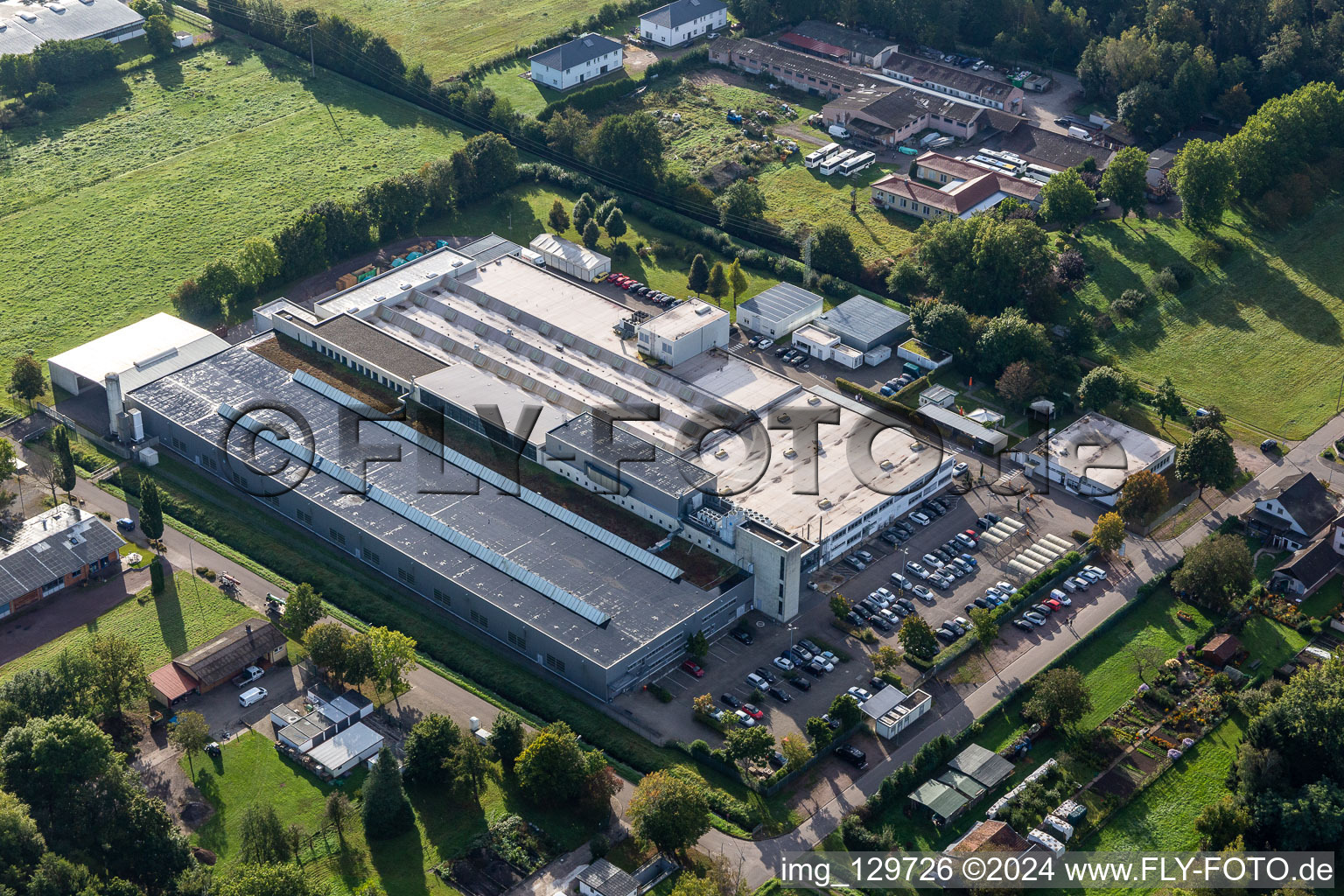 Vue aérienne de Les locaux de l'usine Webasto Mechatronics sur l'Industriestrasse à Schaidt à le quartier Schaidt in Wörth am Rhein dans le département Rhénanie-Palatinat, Allemagne