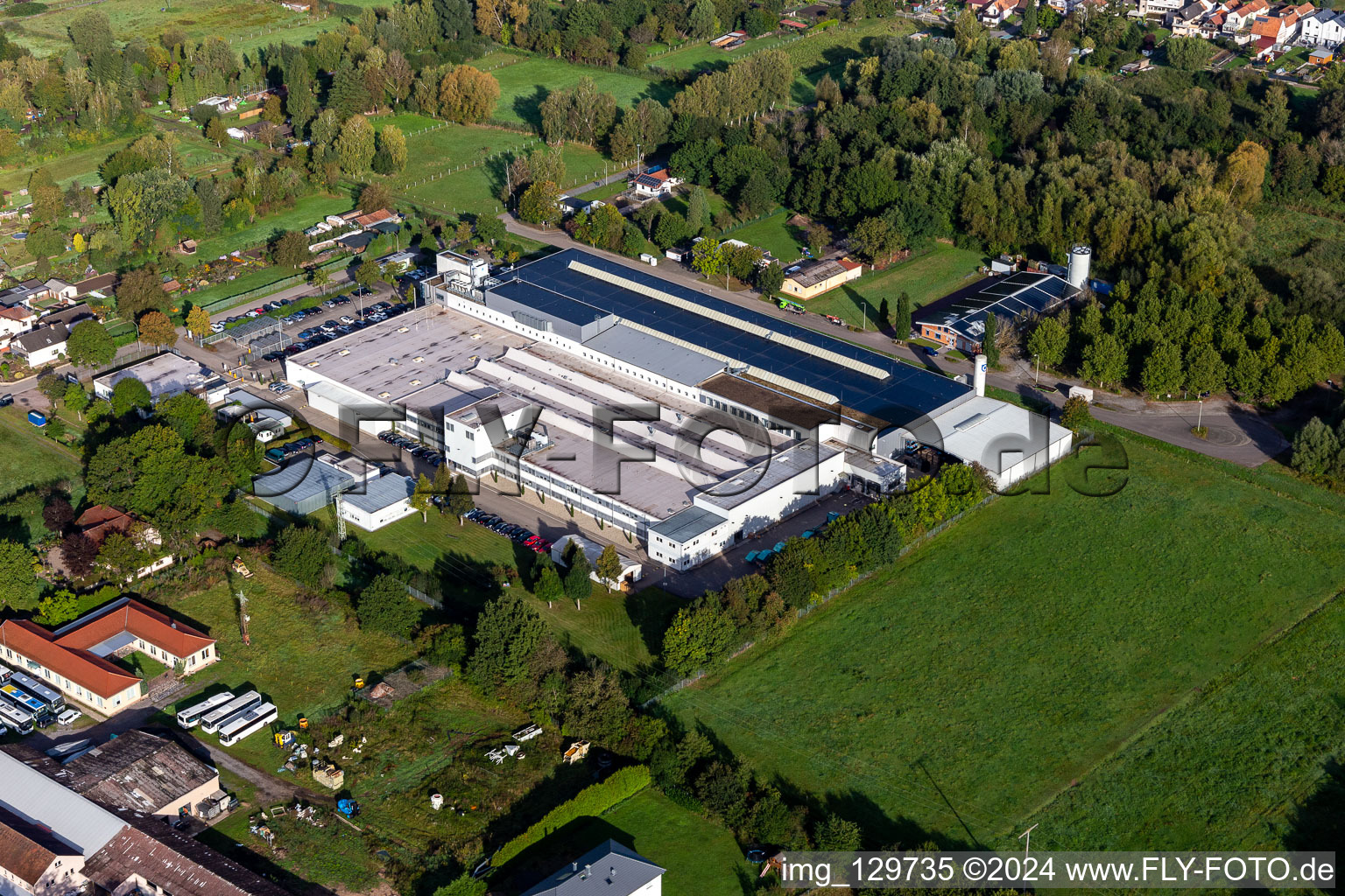 Vue oblique de Les locaux de l'usine Webasto Mechatronics sur l'Industriestrasse à Schaidt à le quartier Schaidt in Wörth am Rhein dans le département Rhénanie-Palatinat, Allemagne