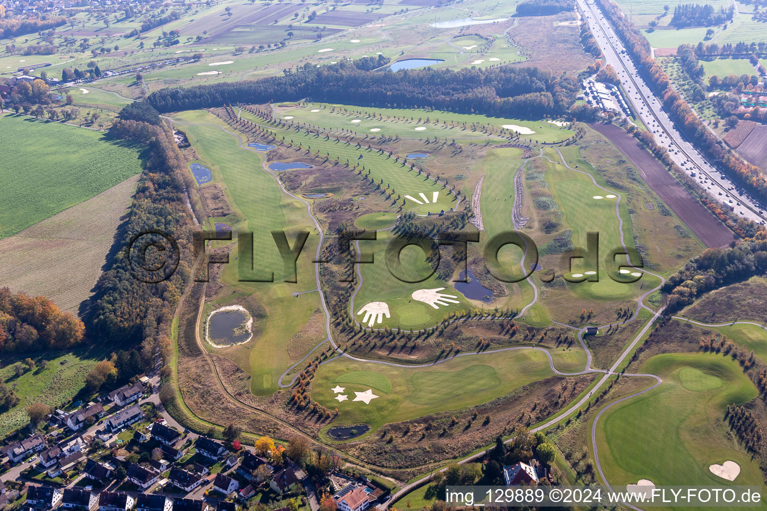 Photographie aérienne de Superficie du parcours de golf Golfpark Karlsruhe GOLF absolu à le quartier Hohenwettersbach in Karlsruhe dans le département Bade-Wurtemberg, Allemagne