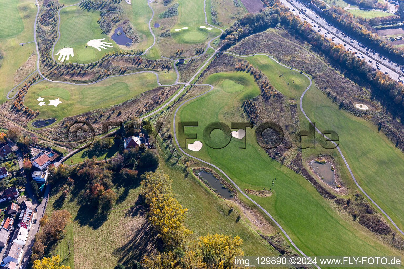 Vue oblique de Superficie du parcours de golf Golfpark Karlsruhe GOLF absolu à le quartier Hohenwettersbach in Karlsruhe dans le département Bade-Wurtemberg, Allemagne