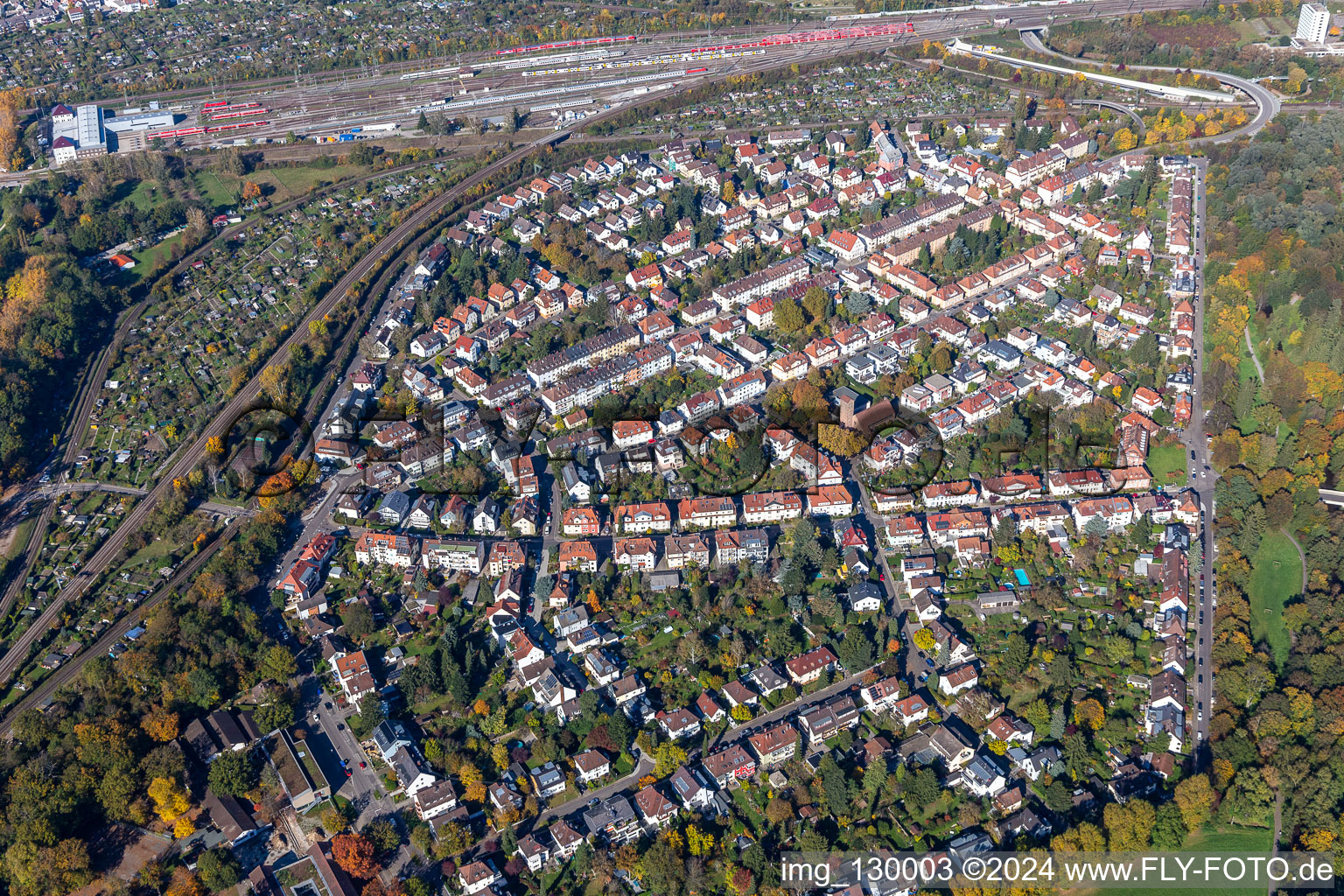 Vue oblique de Quartier Weiherfeld-Dammerstock in Karlsruhe dans le département Bade-Wurtemberg, Allemagne