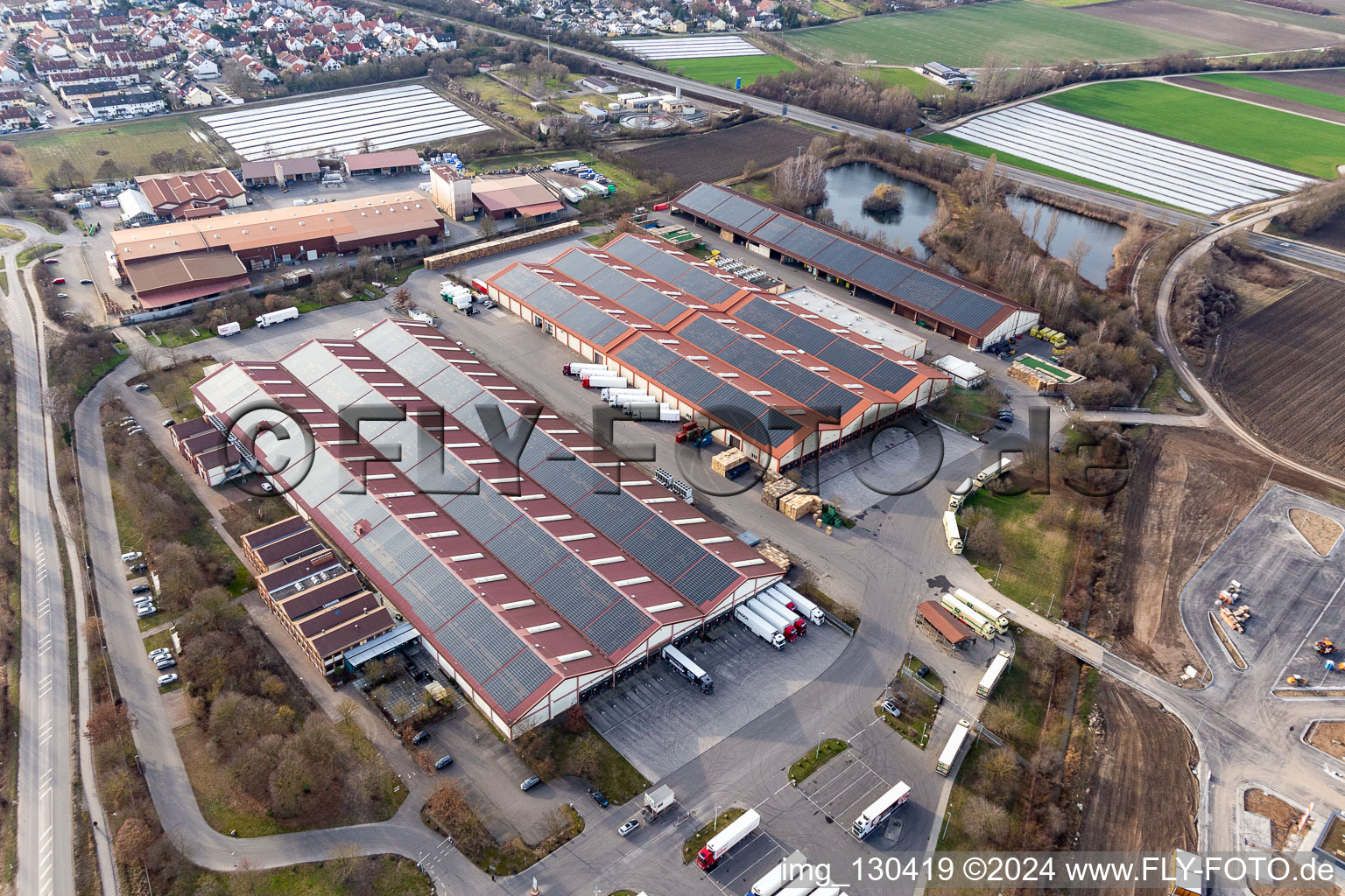 Vue oblique de Marché du Palatinat aux fruits et légumes à le quartier Dannstadt in Dannstadt-Schauernheim dans le département Rhénanie-Palatinat, Allemagne