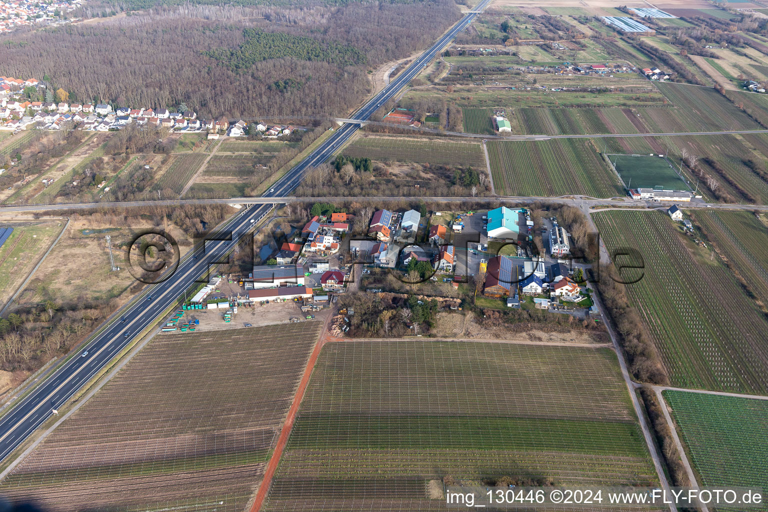 Photographie aérienne de Zone commerciale dans le Nauroth à Ellerstadt dans le département Rhénanie-Palatinat, Allemagne