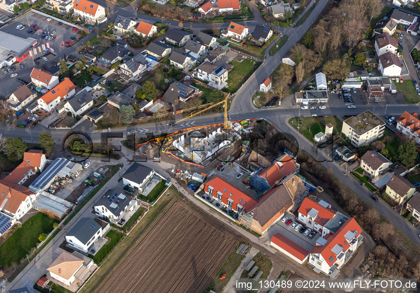 Vue aérienne de Chantier de la Mühltorstrasse-Maxdorfer Strasse à Lambsheim dans le département Rhénanie-Palatinat, Allemagne