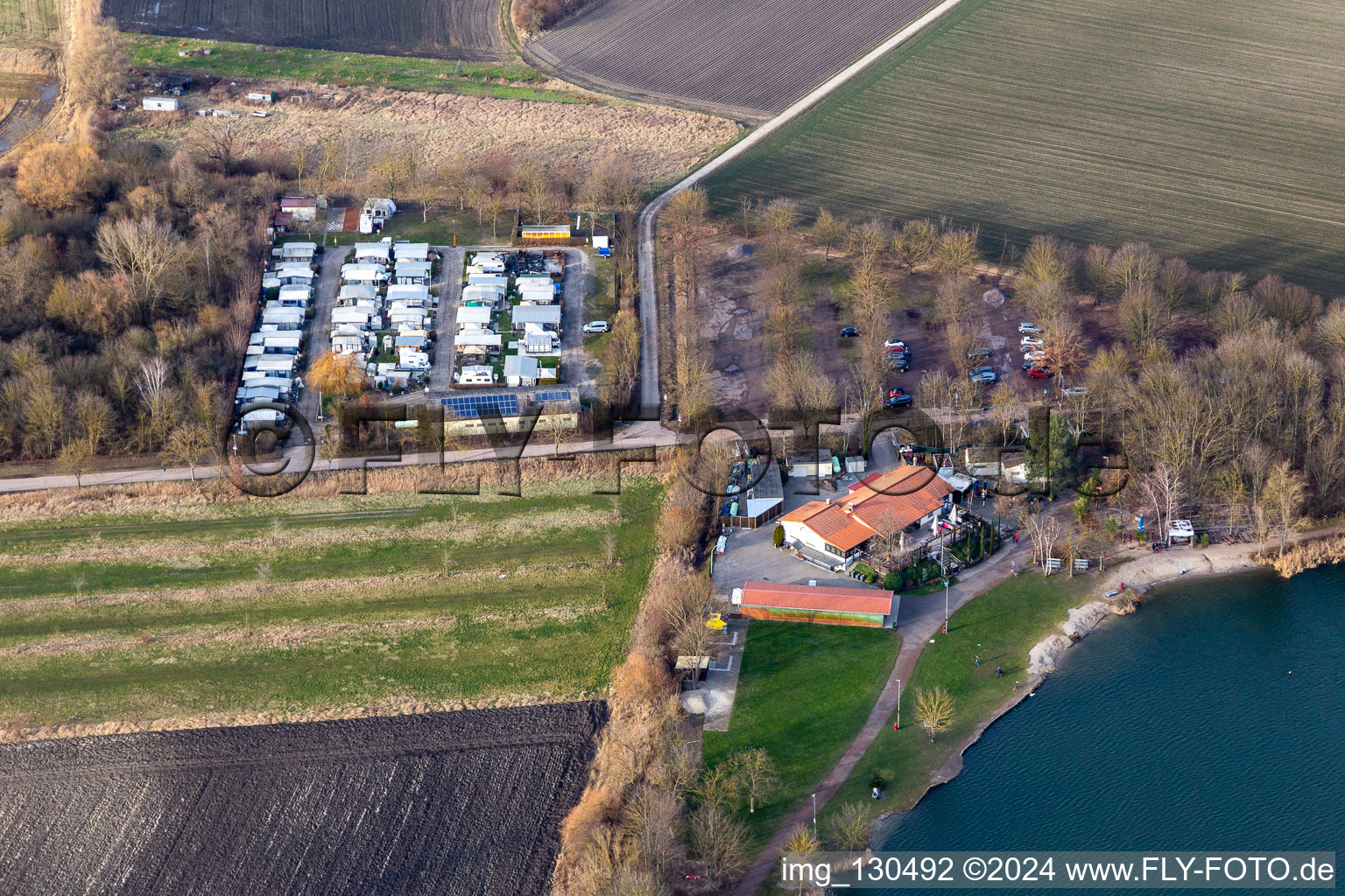 Vue aérienne de Camping Rallyfreunde Nachtweide eV. ; Gasthaus Fischerhütte à Lambsheimer Weiher à Lambsheim dans le département Rhénanie-Palatinat, Allemagne