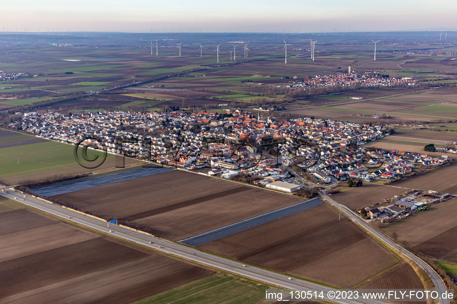 Photographie aérienne de Beindersheim dans le département Rhénanie-Palatinat, Allemagne