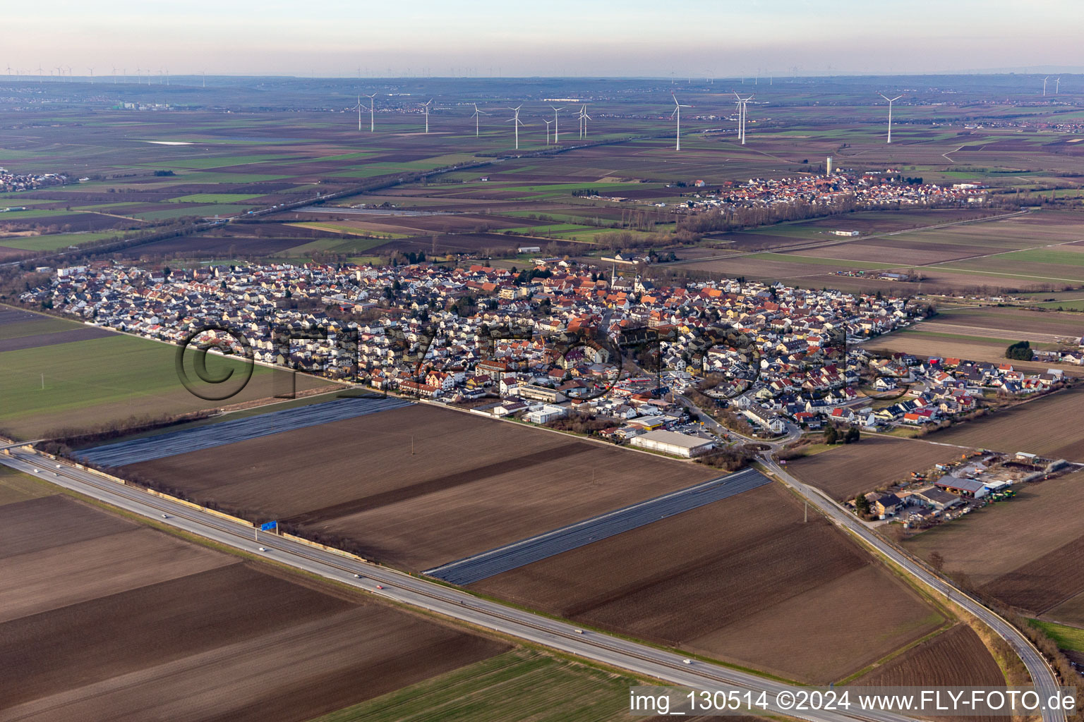 Vue aérienne de Beindersheim dans le département Rhénanie-Palatinat, Allemagne