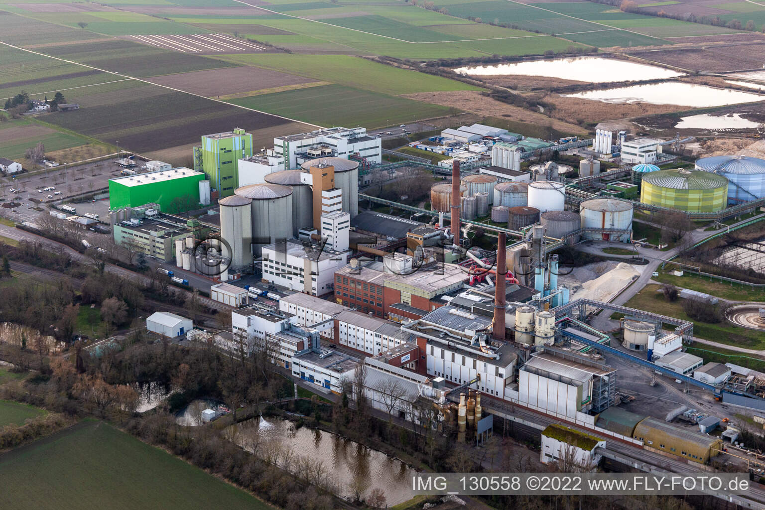 Photographie aérienne de Südzucker AG à Obrigheim dans le département Rhénanie-Palatinat, Allemagne