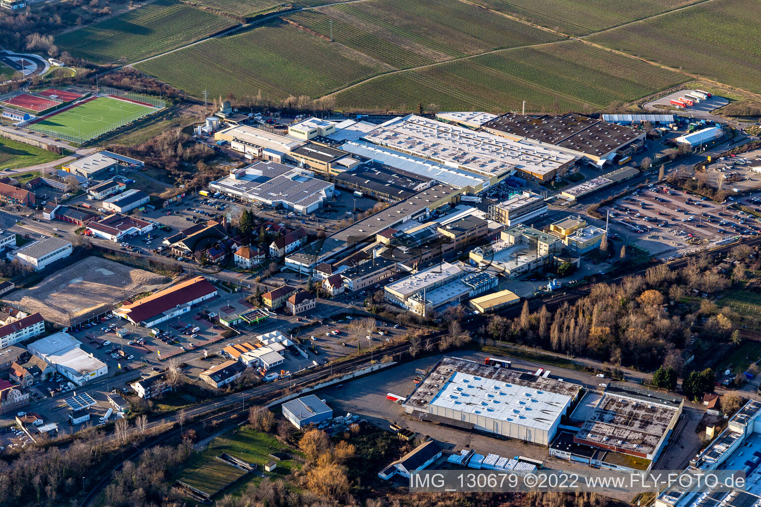 Vue aérienne de Tenneco Automotive Deutschland GmbH à Edenkoben dans le département Rhénanie-Palatinat, Allemagne