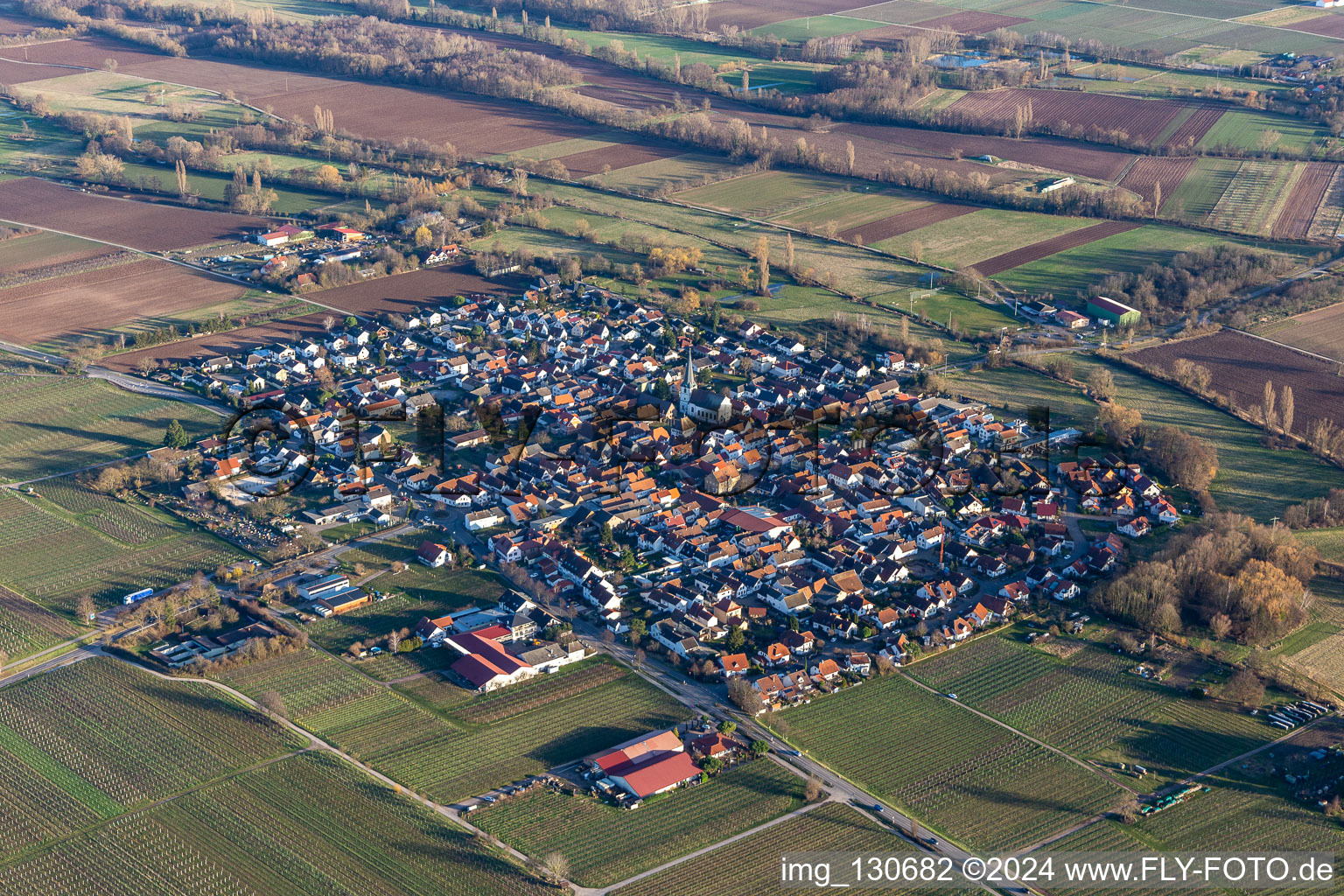 Venningen dans le département Rhénanie-Palatinat, Allemagne depuis l'avion