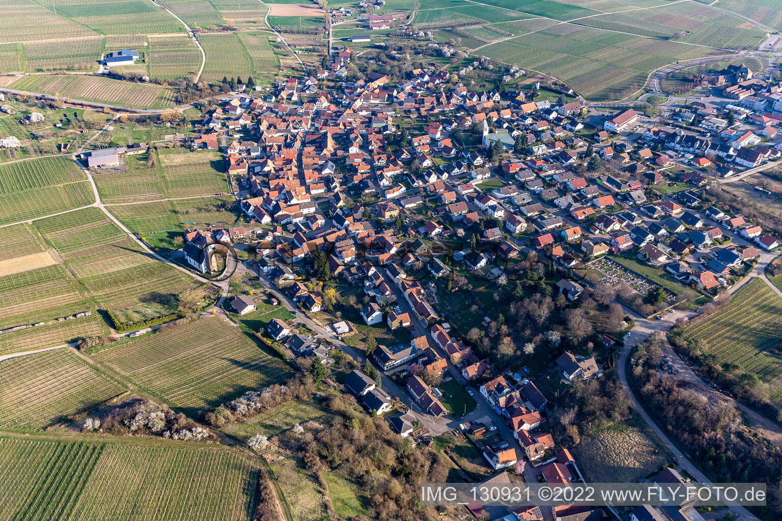 Quartier Rechtenbach in Schweigen-Rechtenbach dans le département Rhénanie-Palatinat, Allemagne du point de vue du drone