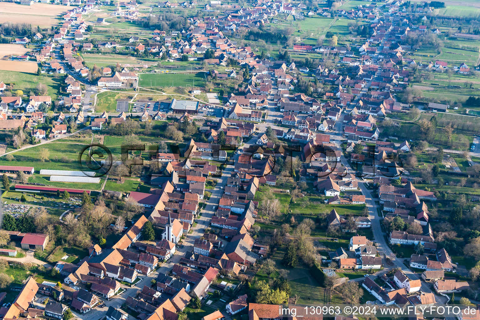 Vue aérienne de Seebach dans le département Bas Rhin, France