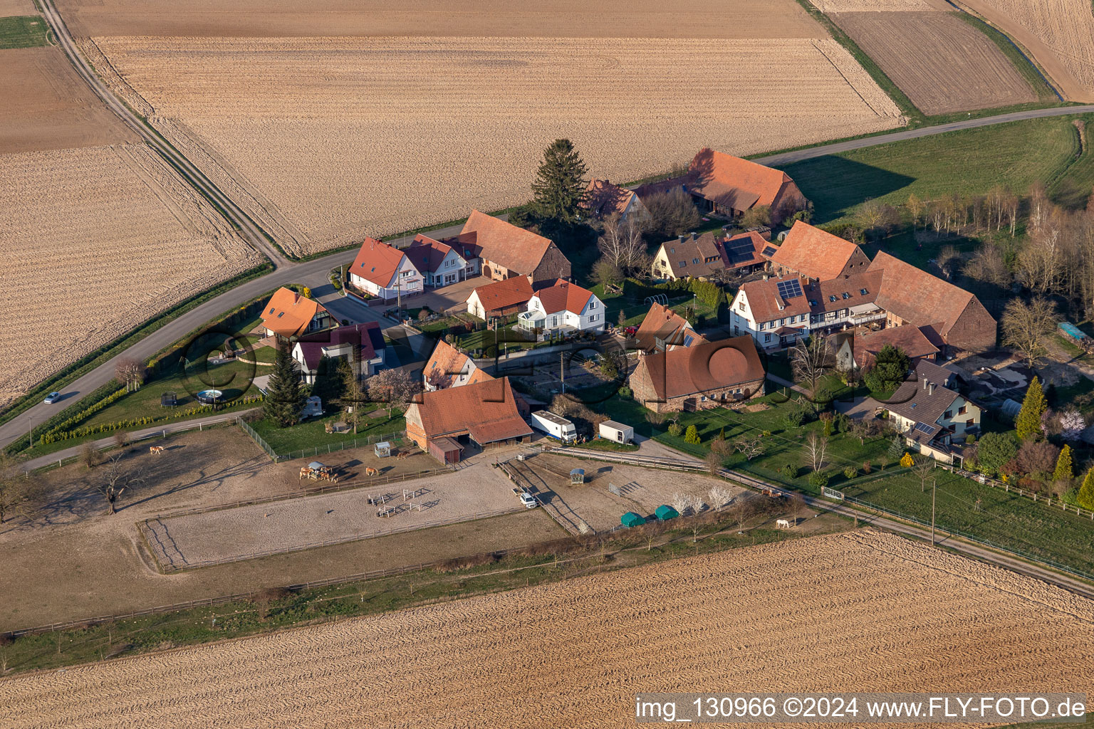 Vue aérienne de Frohnackerhof à Seebach dans le département Bas Rhin, France