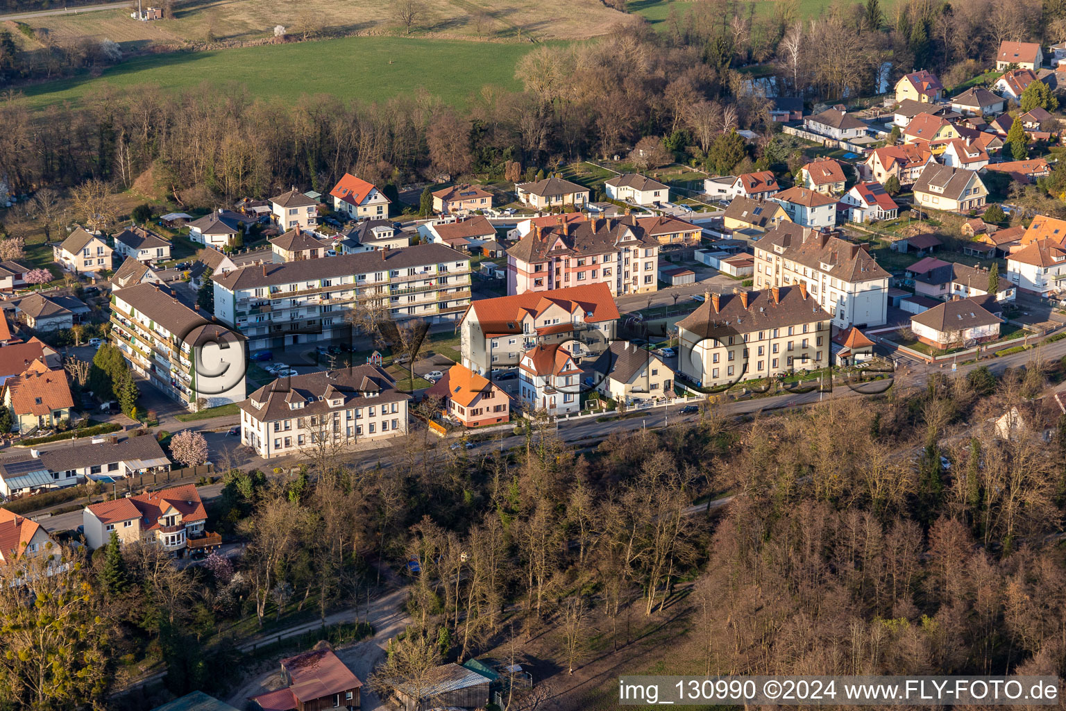 Vue aérienne de Rue Saint-Just-le-Martel à Scheibenhard dans le département Bas Rhin, France