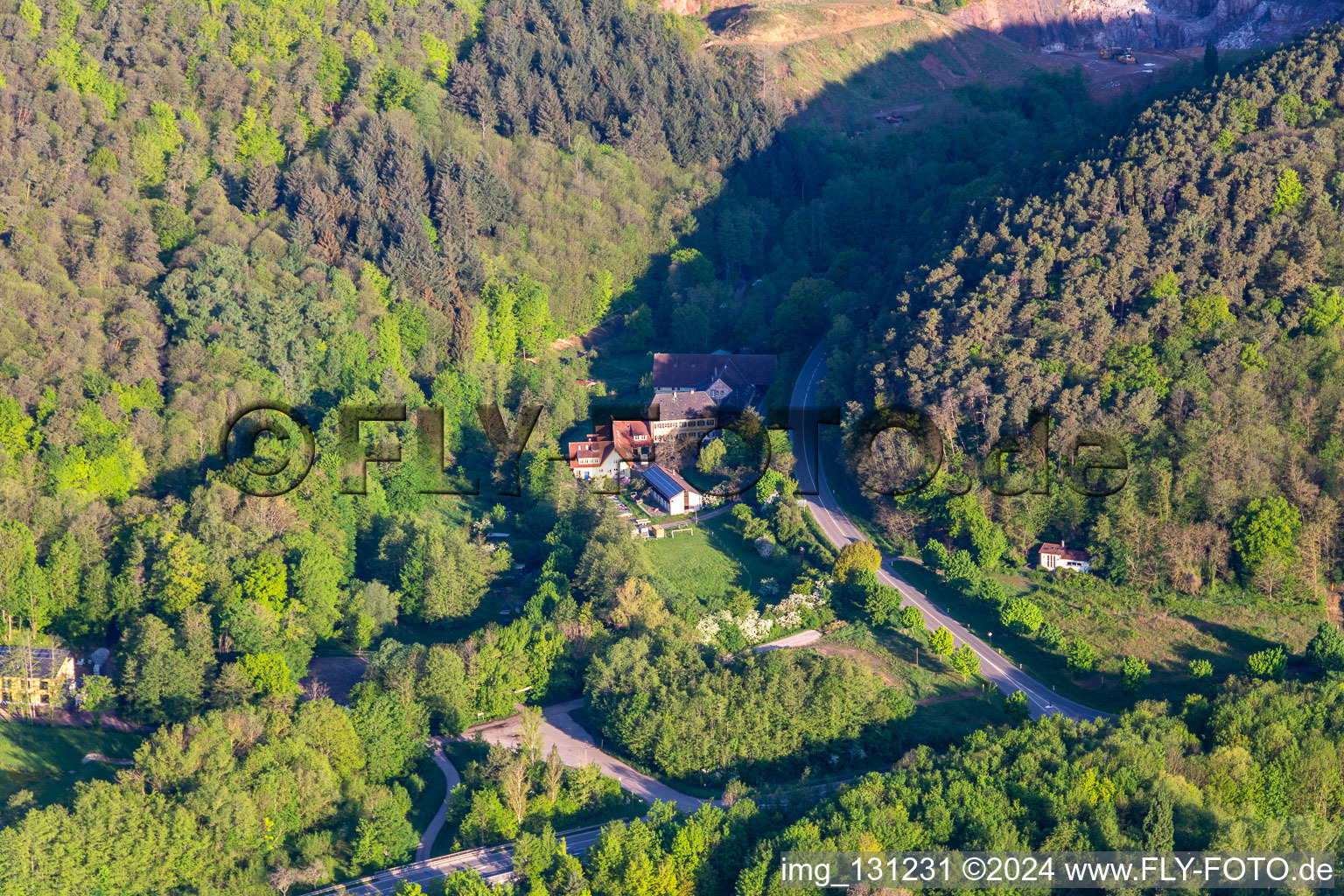 Vue aérienne de Gutshof-Kaiserbacher-Mühle à Klingenmünster dans le département Rhénanie-Palatinat, Allemagne