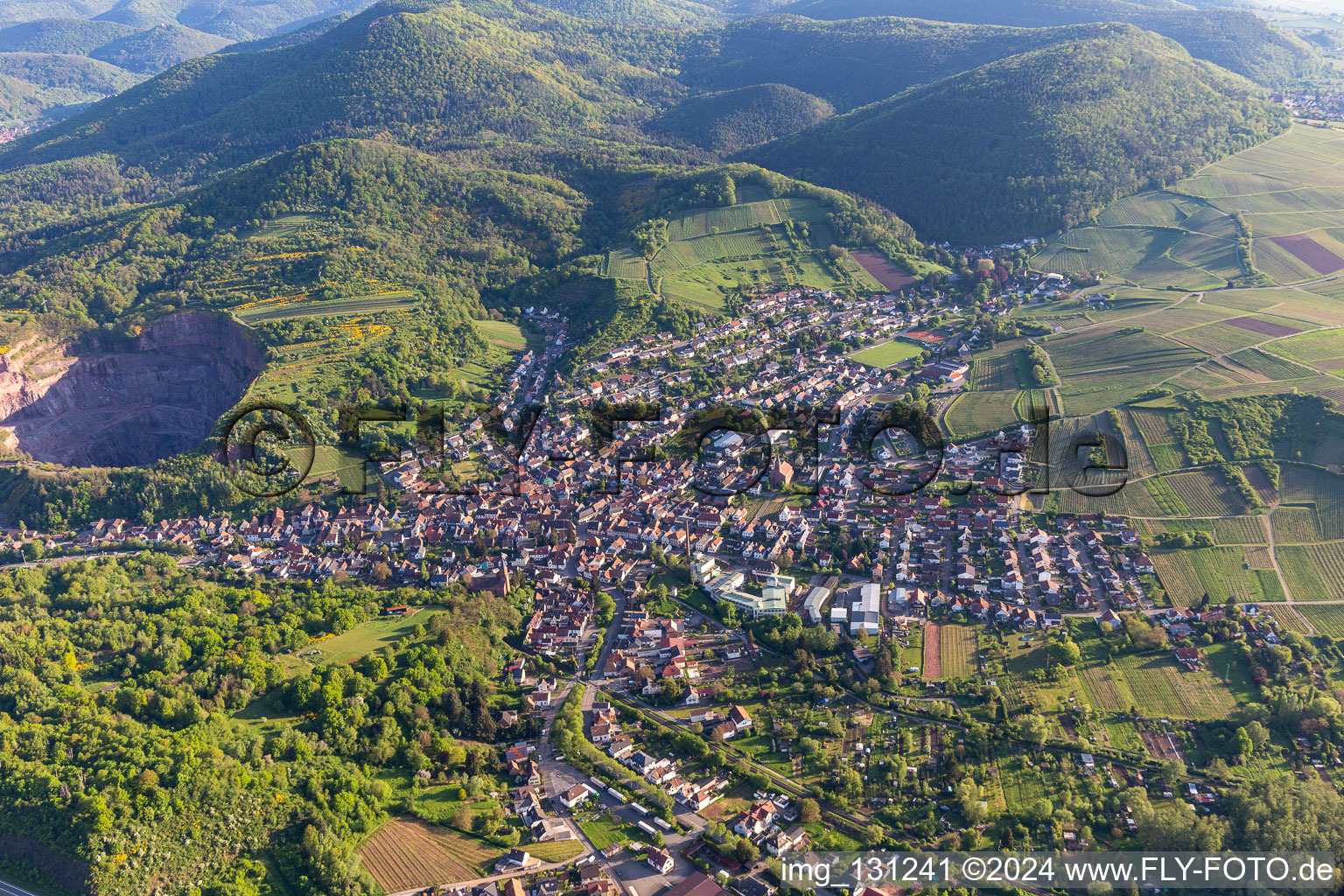 Vue d'oiseau de Albersweiler dans le département Rhénanie-Palatinat, Allemagne