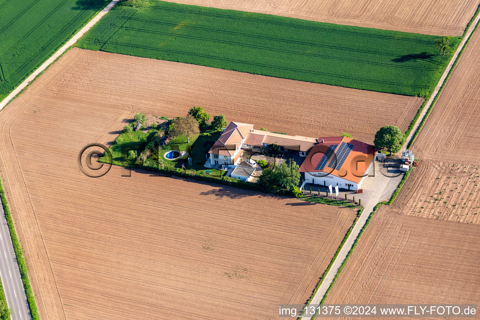 Domaine viticole Bioland Neuspergerhof à Rohrbach dans le département Rhénanie-Palatinat, Allemagne vue d'en haut