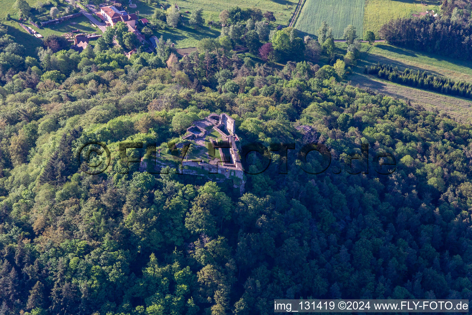 Vue aérienne de Ruines du château de Lindelbrunn à Vorderweidenthal dans le département Rhénanie-Palatinat, Allemagne