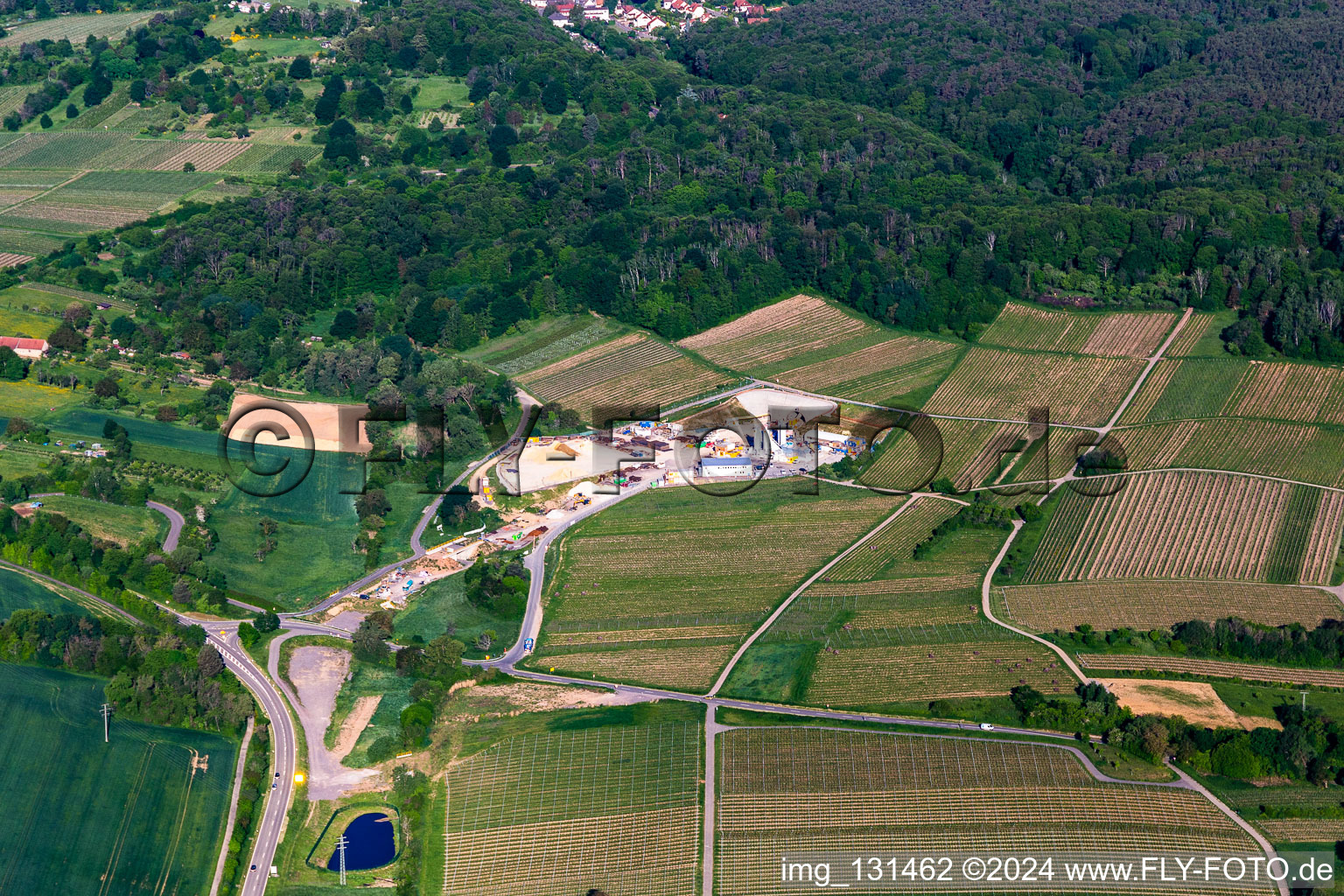 Photographie aérienne de Chantier de construction de tunnels à Dörrenbach dans le département Rhénanie-Palatinat, Allemagne