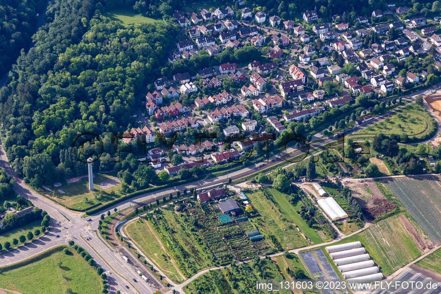 Vue aérienne de Apprêt à le quartier Wolfartsweier in Karlsruhe dans le département Bade-Wurtemberg, Allemagne