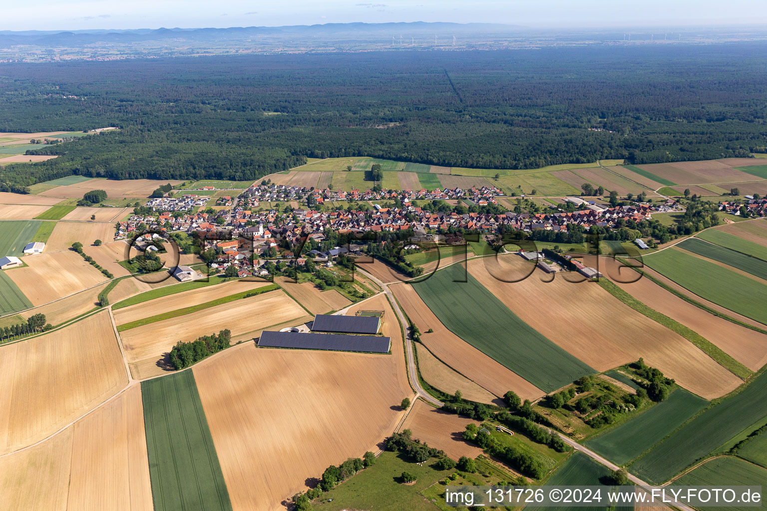 Vue d'oiseau de Niederlauterbach dans le département Bas Rhin, France