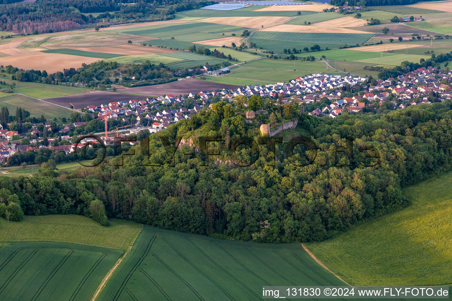 Vue aérienne de Ruines du château de Hohenkrähen à le quartier Duchtlingen in Hilzingen dans le département Bade-Wurtemberg, Allemagne