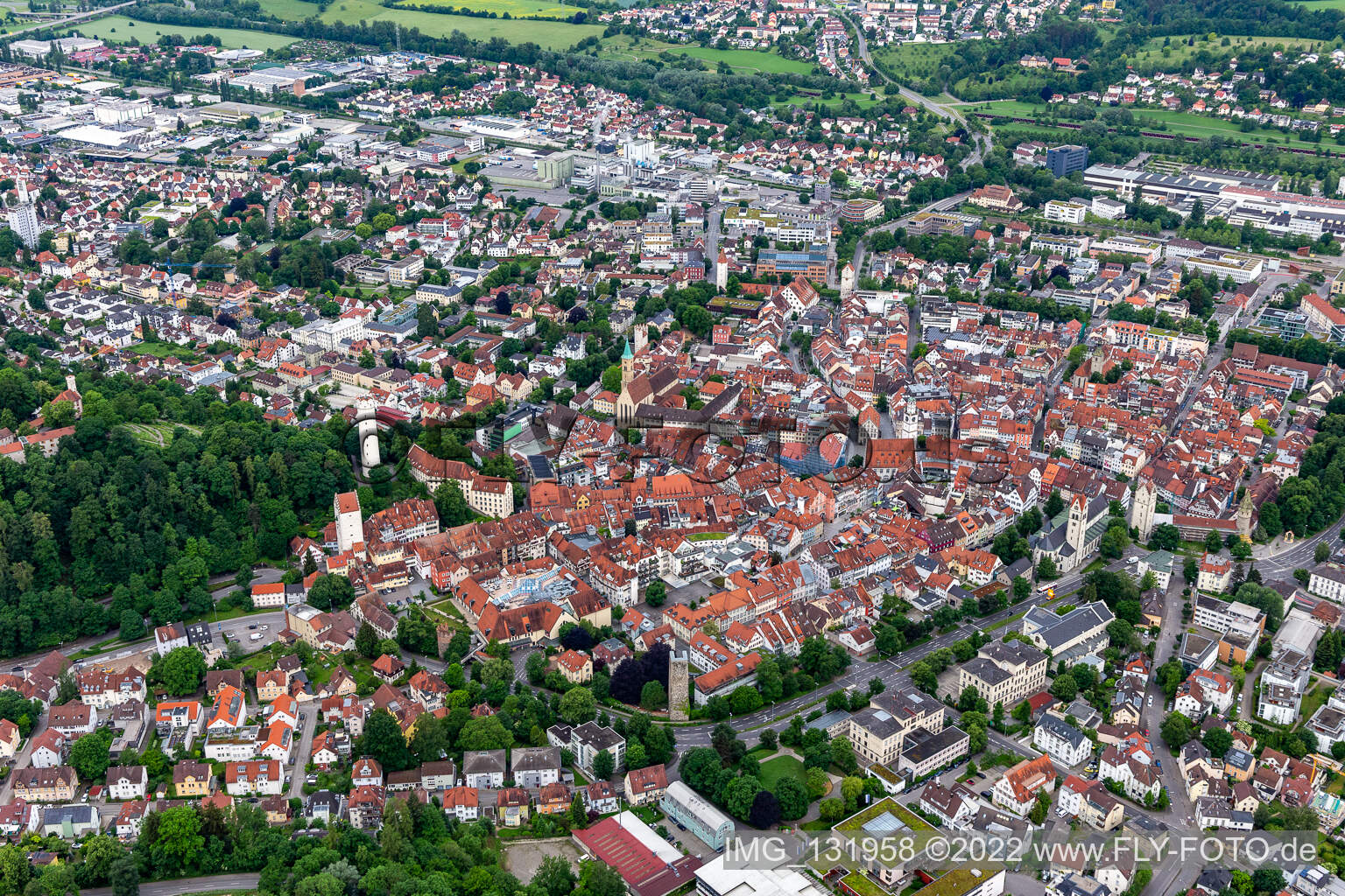 Vue aérienne de Vieille ville historique à Ravensburg dans le département Bade-Wurtemberg, Allemagne
