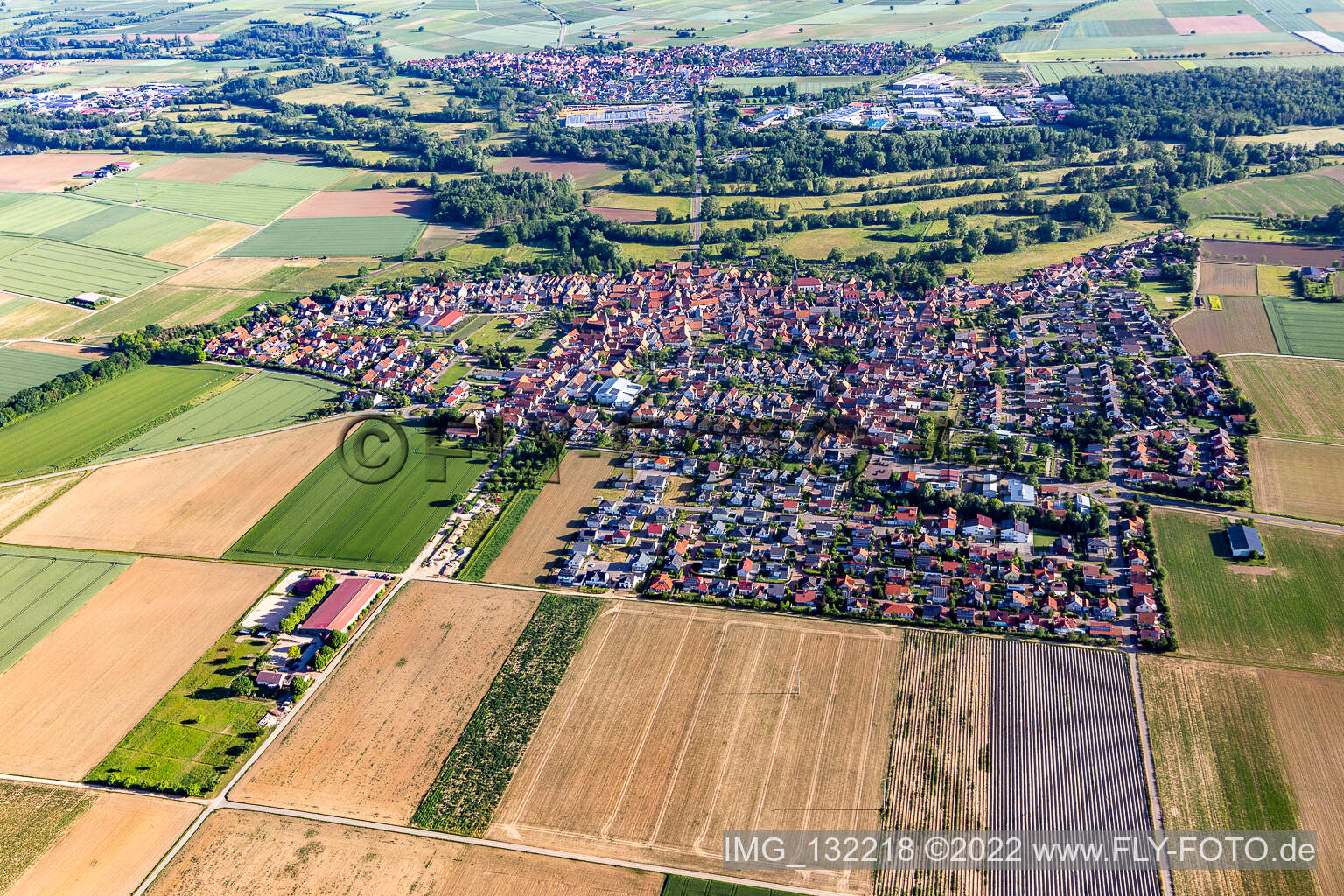 Steinweiler dans le département Rhénanie-Palatinat, Allemagne vu d'un drone