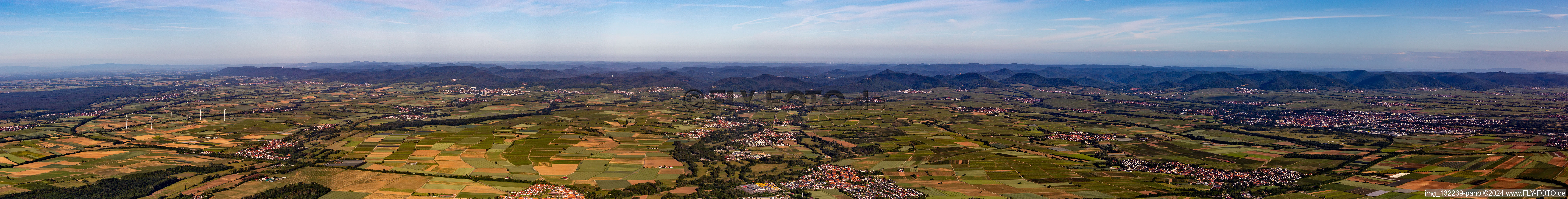 Vue aérienne de Panorama du sud du Palatinat de Bienwald à Landau à Steinweiler dans le département Rhénanie-Palatinat, Allemagne