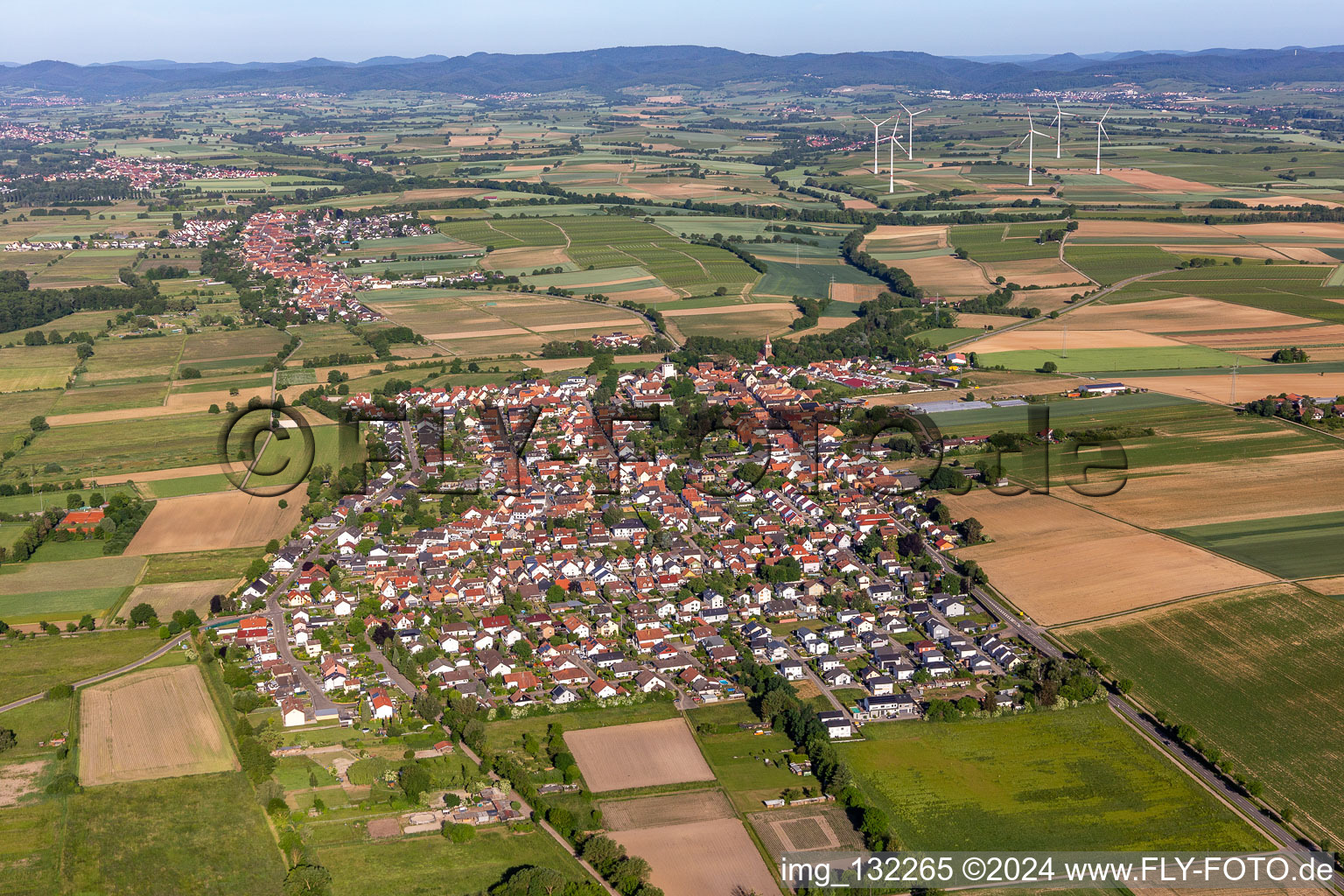 Minfeld dans le département Rhénanie-Palatinat, Allemagne depuis l'avion