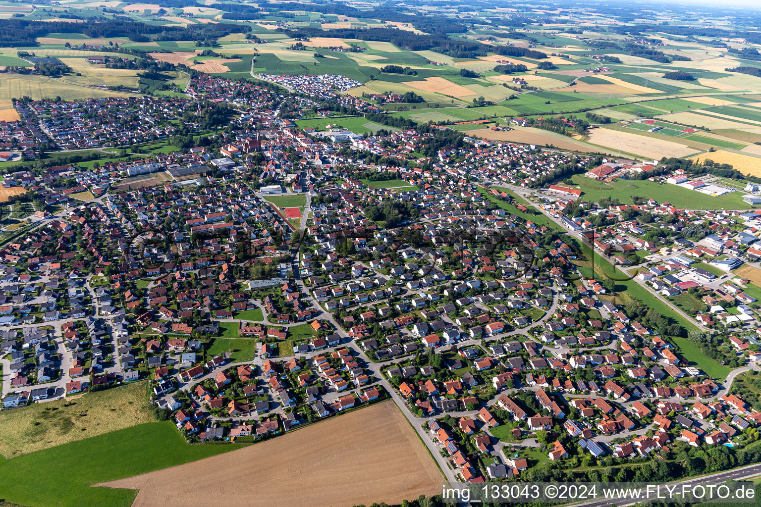 Vue oblique de Geisenhausen dans le département Bavière, Allemagne