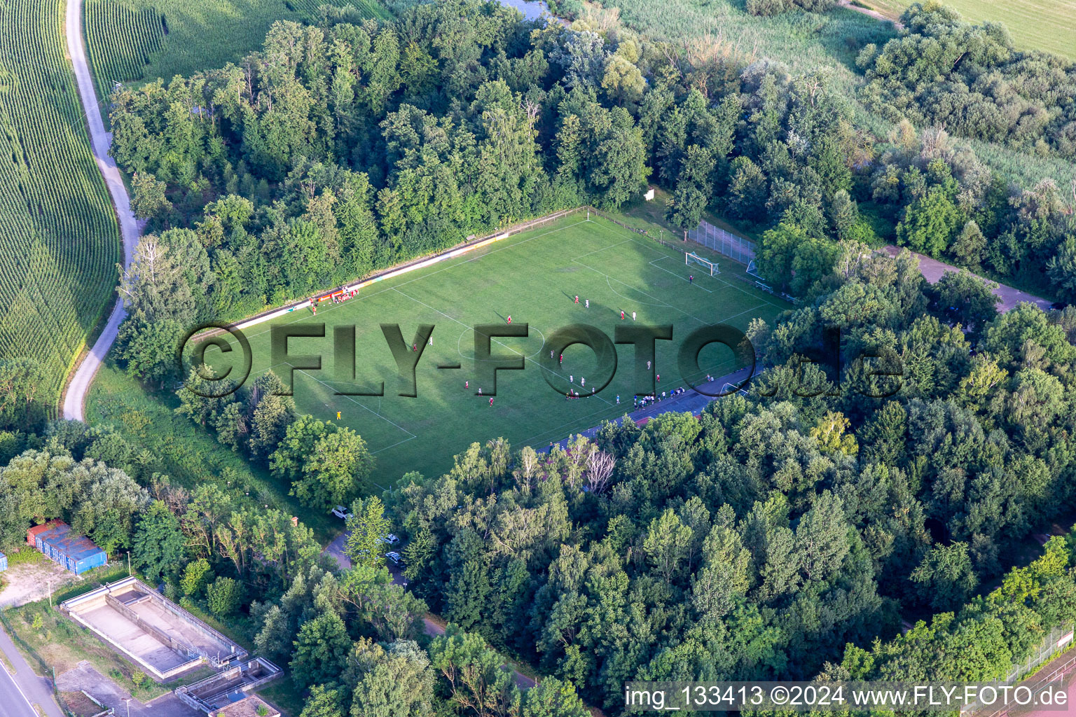 Vue aérienne de Terrain de football à Neupotz dans le département Rhénanie-Palatinat, Allemagne