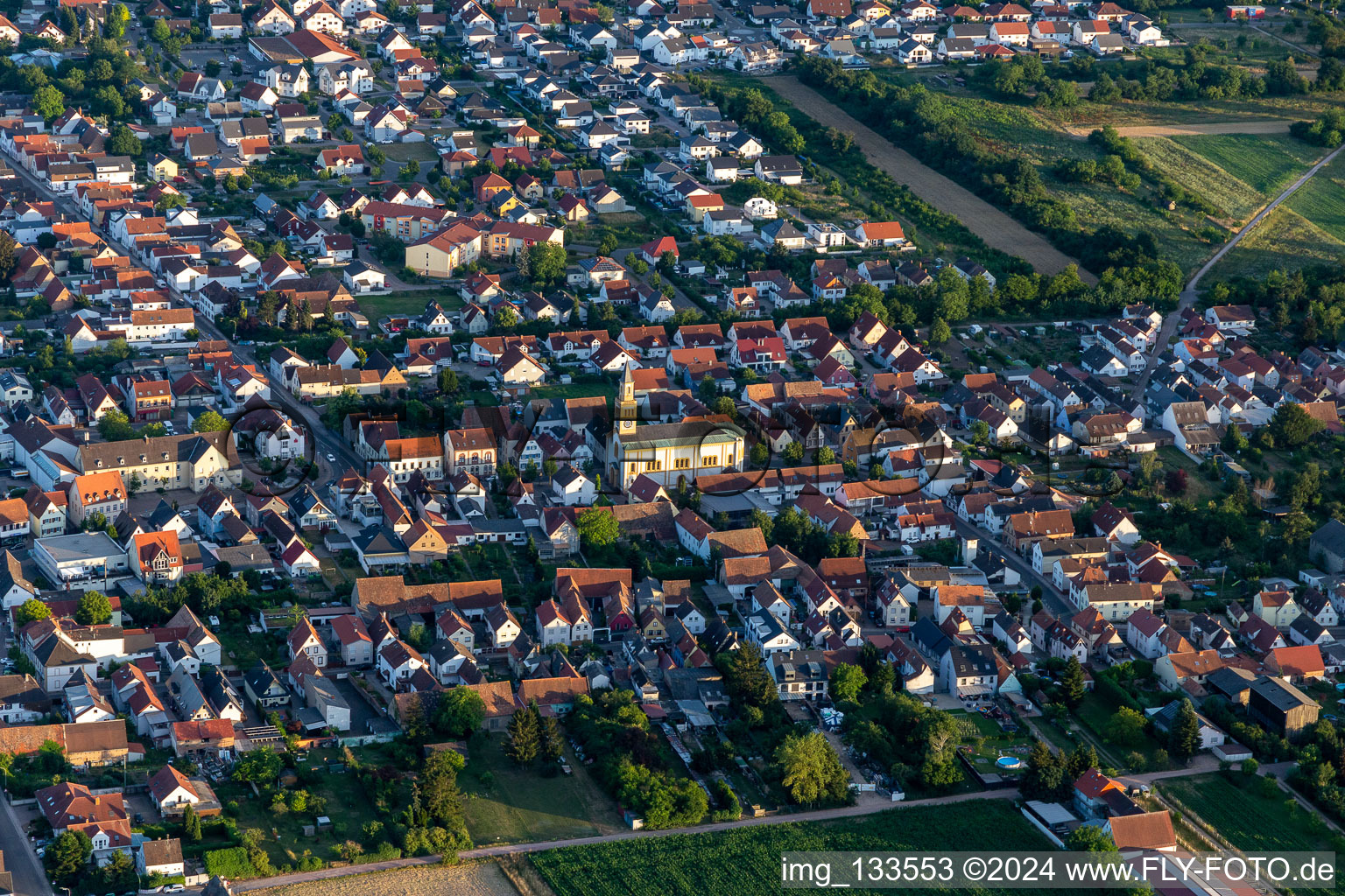 Vue aérienne de Saint-Martin à Lingenfeld dans le département Rhénanie-Palatinat, Allemagne