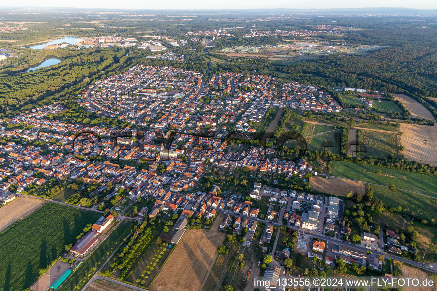 Lingenfeld dans le département Rhénanie-Palatinat, Allemagne du point de vue du drone