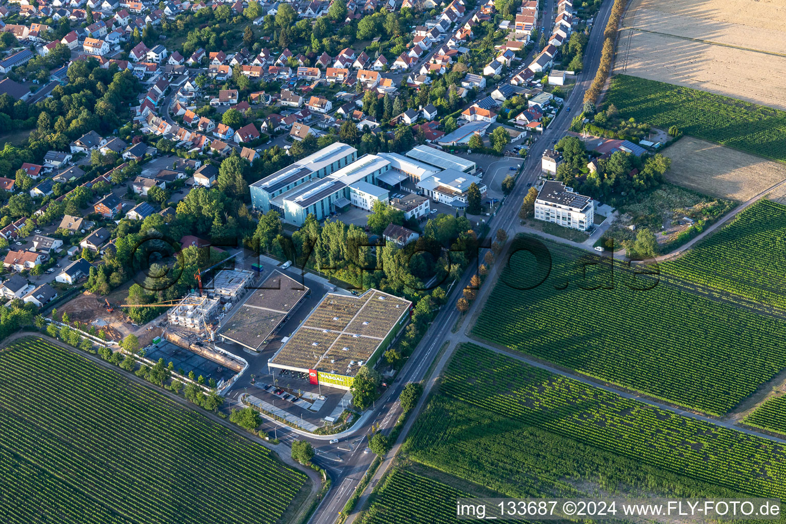 Vue aérienne de Marché des produits frais de Wasgau Landau an der Wollmesheimer Höhe à Landau in der Pfalz dans le département Rhénanie-Palatinat, Allemagne