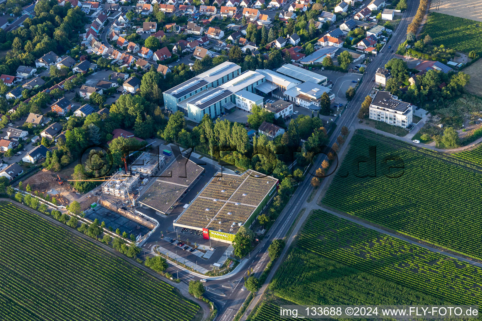 Vue aérienne de Marché des produits frais de Wasgau Landau an der Wollmesheimer Höhe à Landau in der Pfalz dans le département Rhénanie-Palatinat, Allemagne