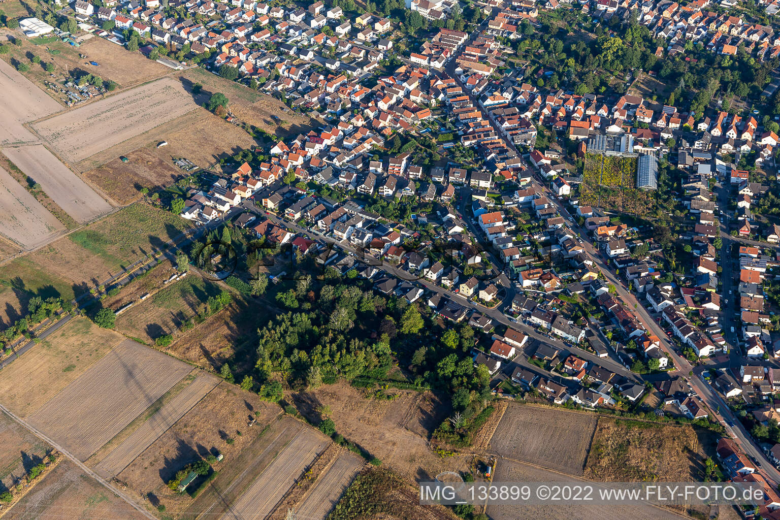 Vue aérienne de Brahmstr à le quartier Iggelheim in Böhl-Iggelheim dans le département Rhénanie-Palatinat, Allemagne