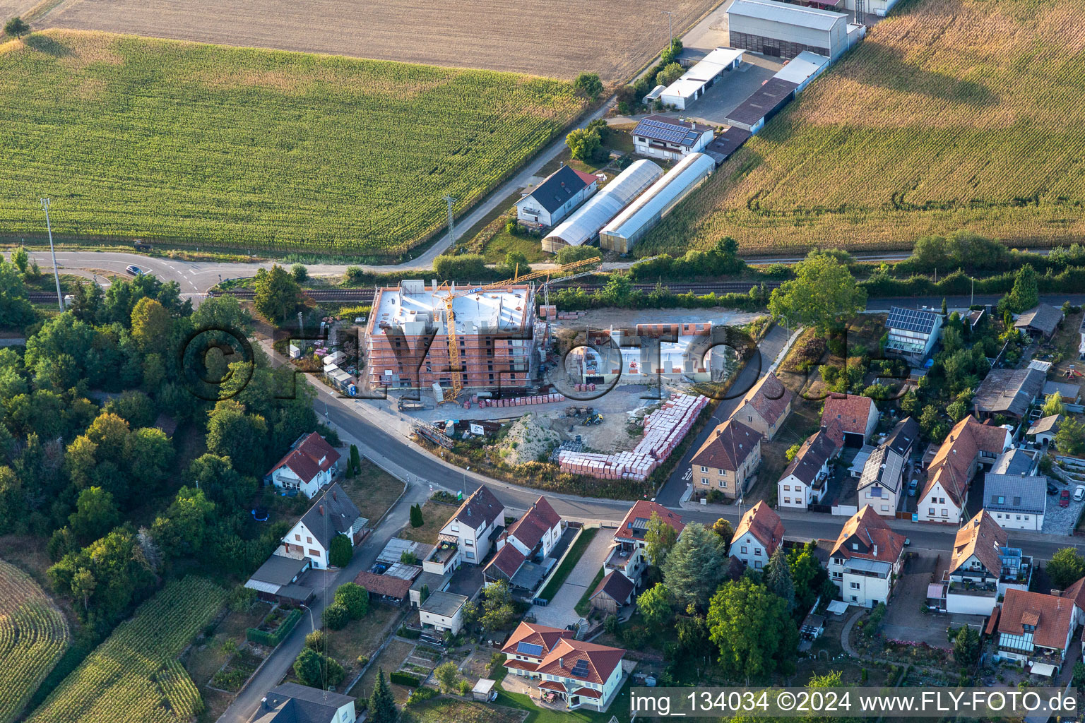 Vue aérienne de Nouveau chantier au passage à niveau Schaidt à le quartier Schaidt in Wörth am Rhein dans le département Rhénanie-Palatinat, Allemagne