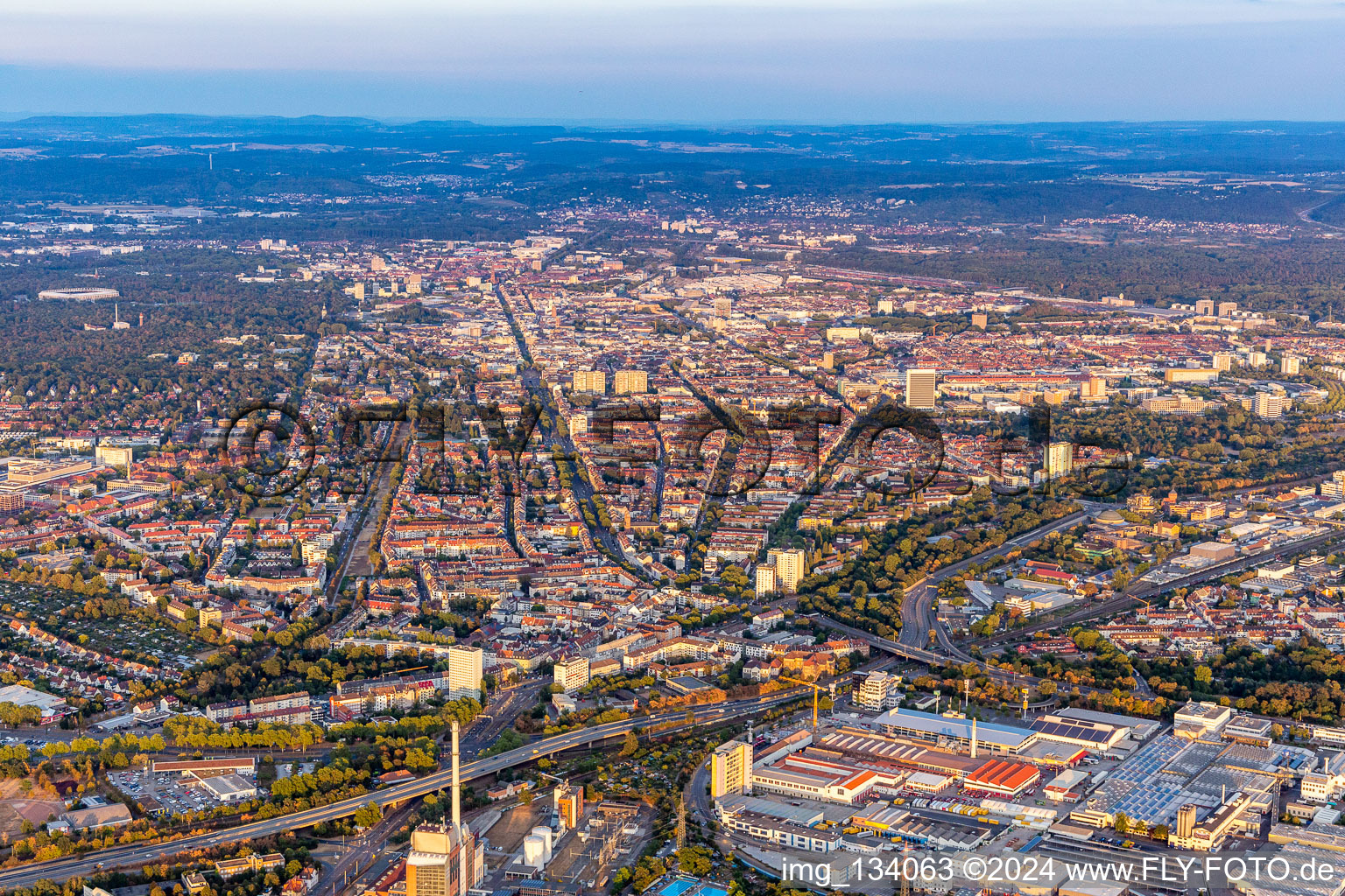 Quartier Mühlburg in Karlsruhe dans le département Bade-Wurtemberg, Allemagne vue d'en haut