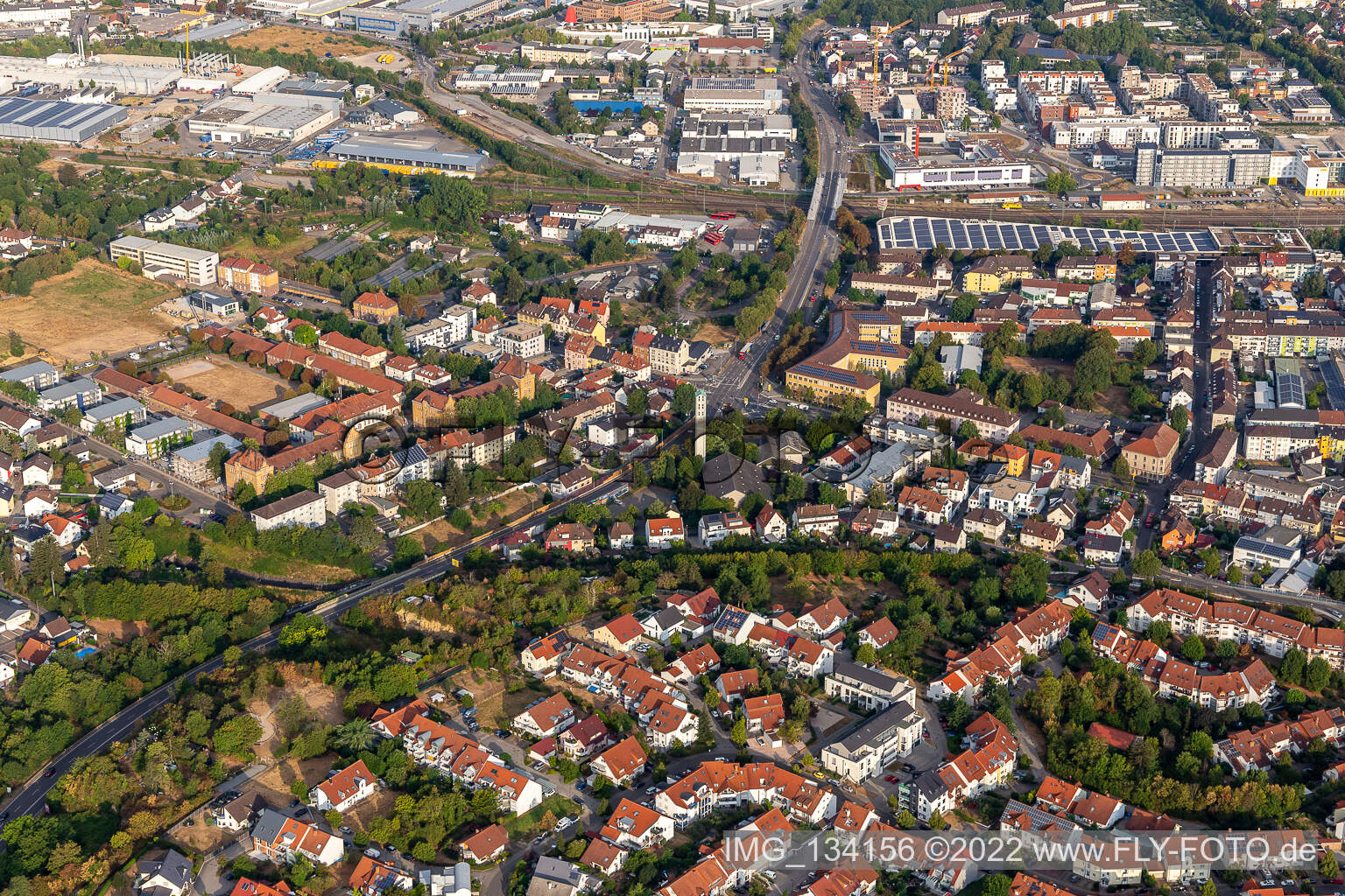 Vue aérienne de Centre REWE, Centre de Saalbach à Bruchsal dans le département Bade-Wurtemberg, Allemagne