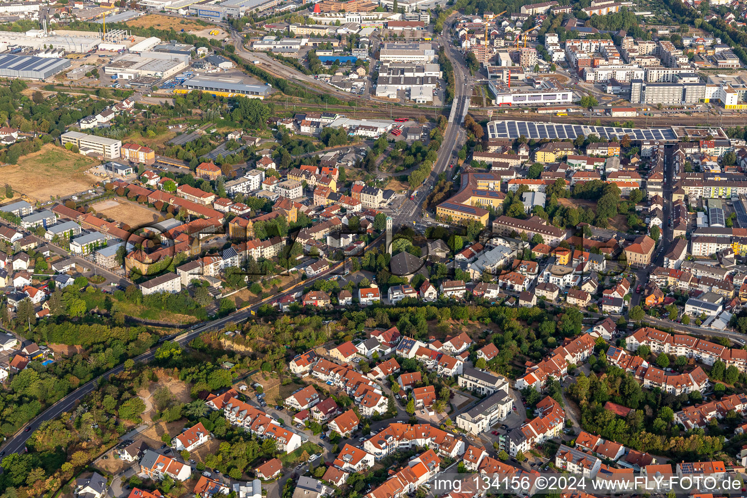 Vue aérienne de Centre REWE, Centre de Saalbach à Bruchsal dans le département Bade-Wurtemberg, Allemagne