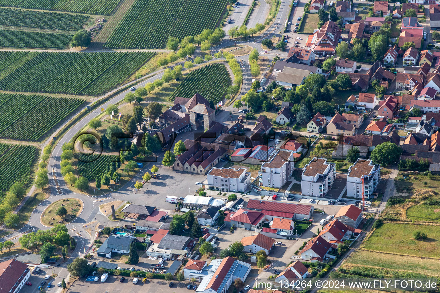 Vue aérienne de Weintor et Längelstr à le quartier Schweigen in Schweigen-Rechtenbach dans le département Rhénanie-Palatinat, Allemagne