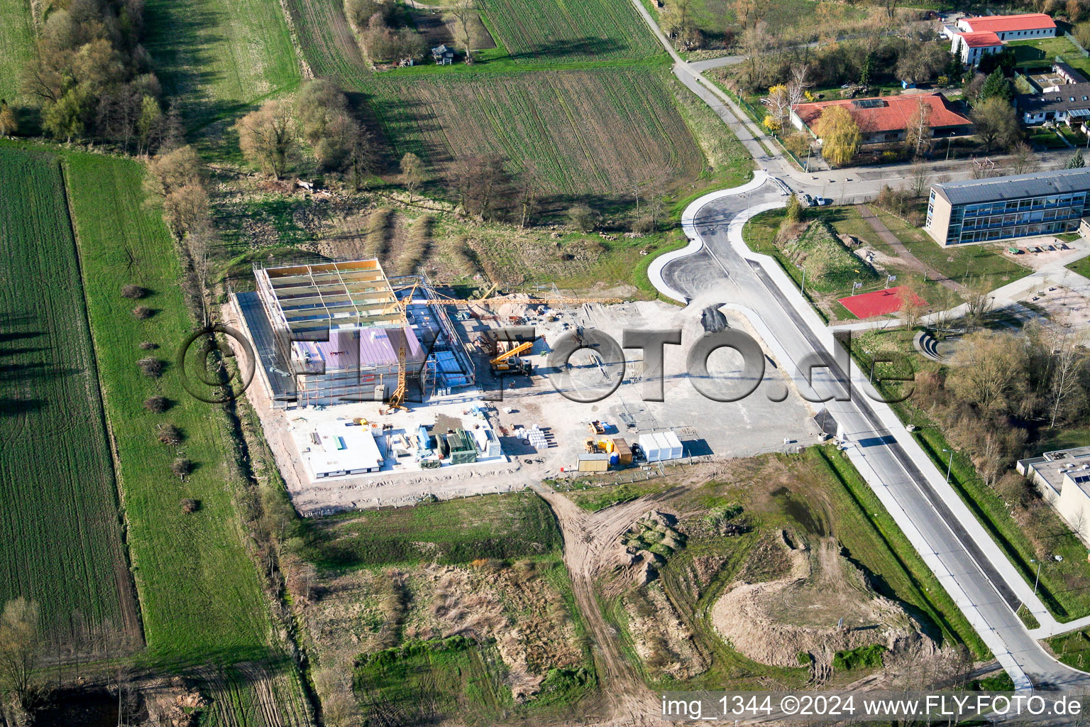 Vue aérienne de Chantier de construction d'une salle polyvalente à Kandel dans le département Rhénanie-Palatinat, Allemagne