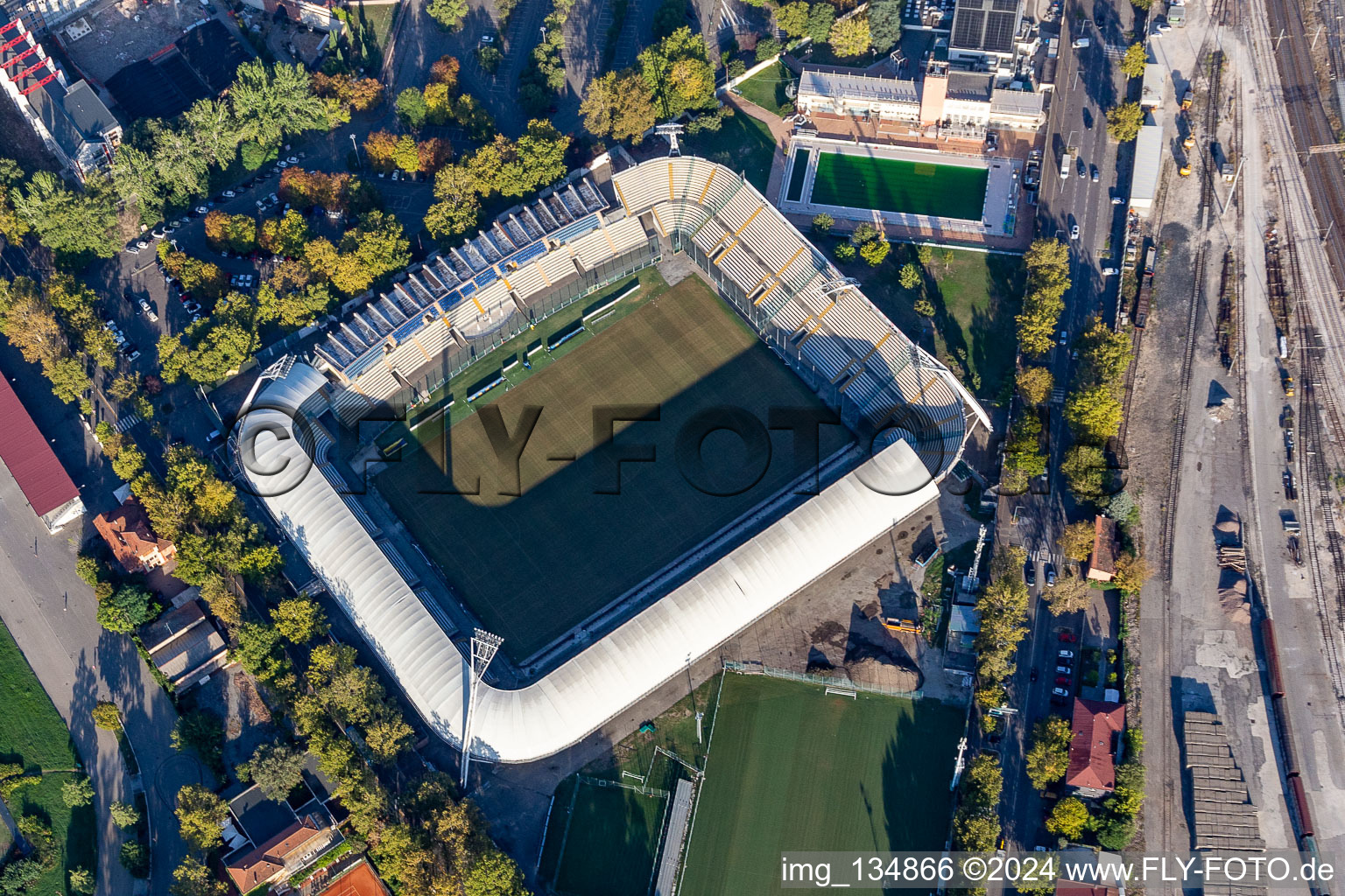 Vue aérienne de Stade Alberto Braglia du Modena Football Club sr à Modena dans le département Modena, Italie