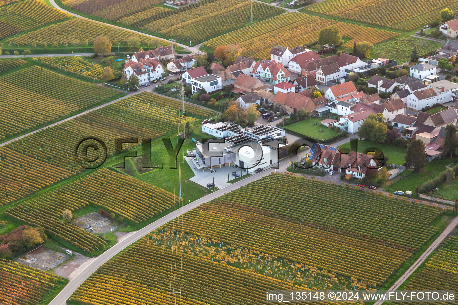 Vue aérienne de Vinothek Weingut Sauer à Nußdorf à le quartier Nußdorf in Landau in der Pfalz dans le département Rhénanie-Palatinat, Allemagne