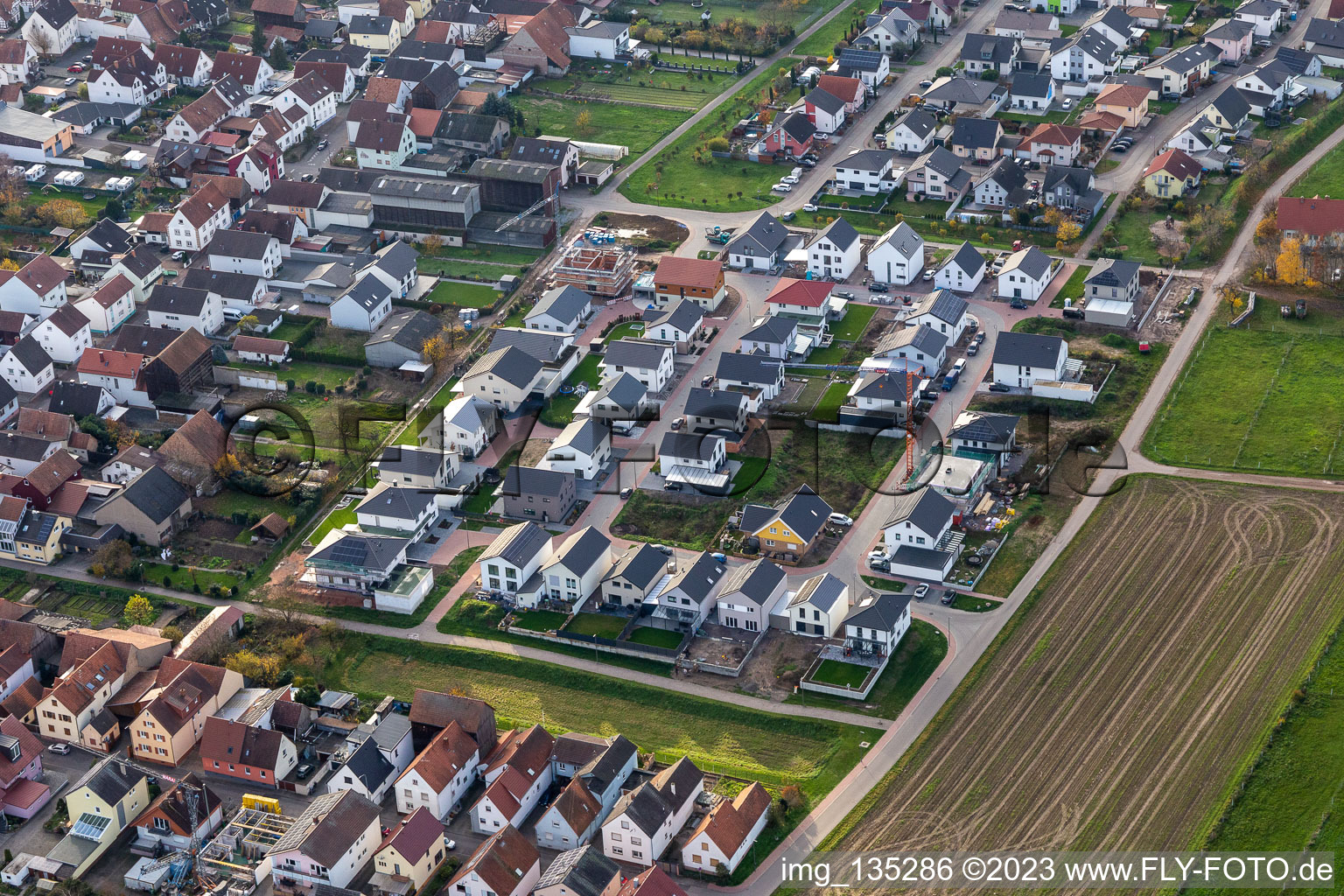 Vue oblique de Nouvelle zone de développement à Sandblatt à Hatzenbühl dans le département Rhénanie-Palatinat, Allemagne