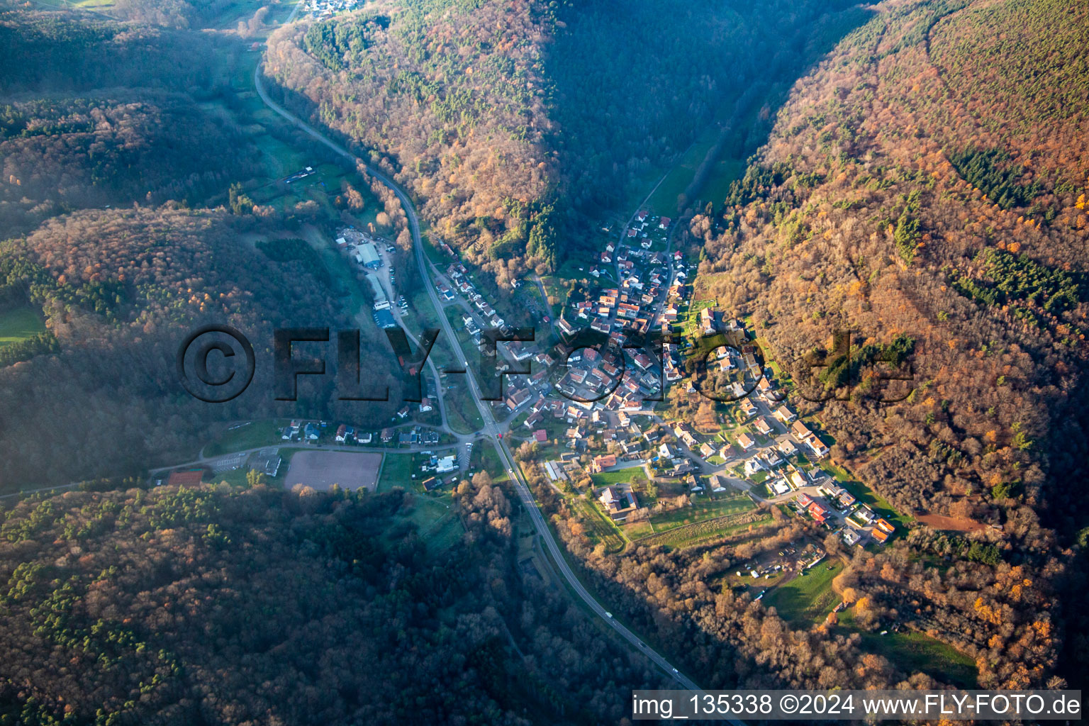 Vue aérienne de Du sud-est à Waldhambach dans le département Rhénanie-Palatinat, Allemagne