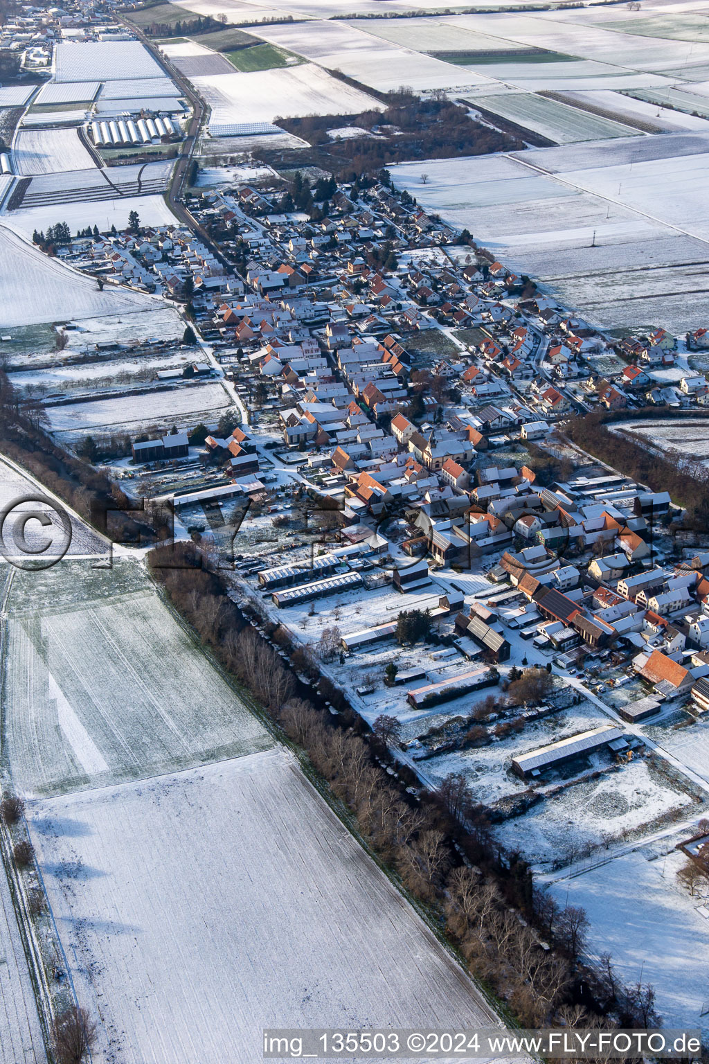 Photographie aérienne de En hiver quand il y a de la neige à Herxheimweyher dans le département Rhénanie-Palatinat, Allemagne