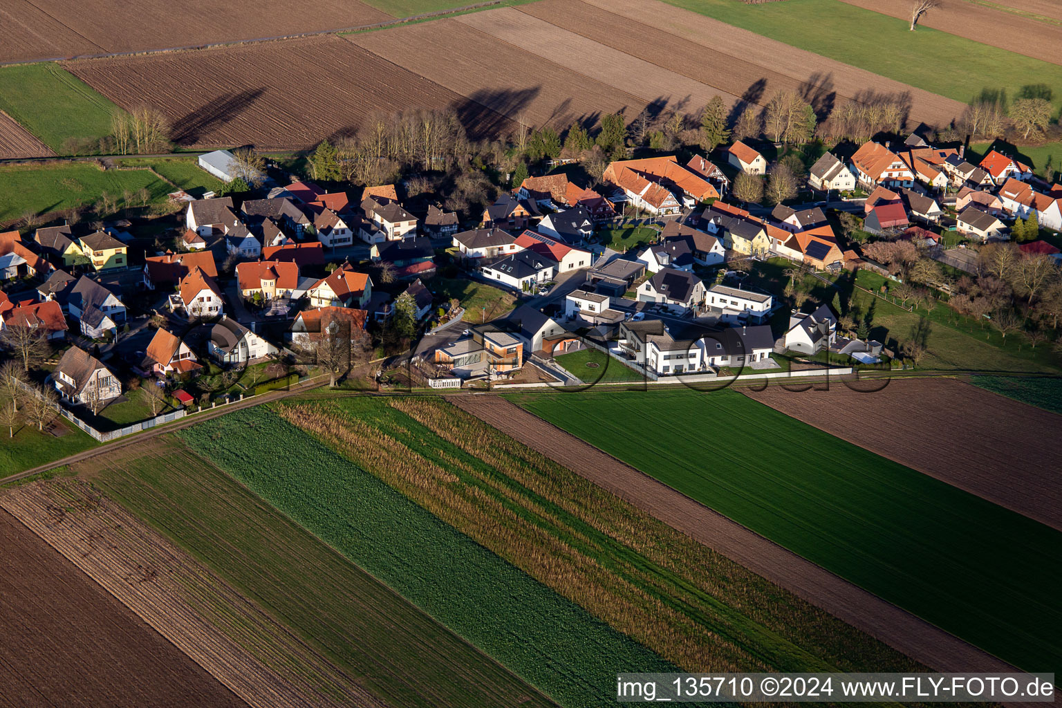 Vue aérienne de Rue de la Chapelle à Niederlauterbach dans le département Bas Rhin, France